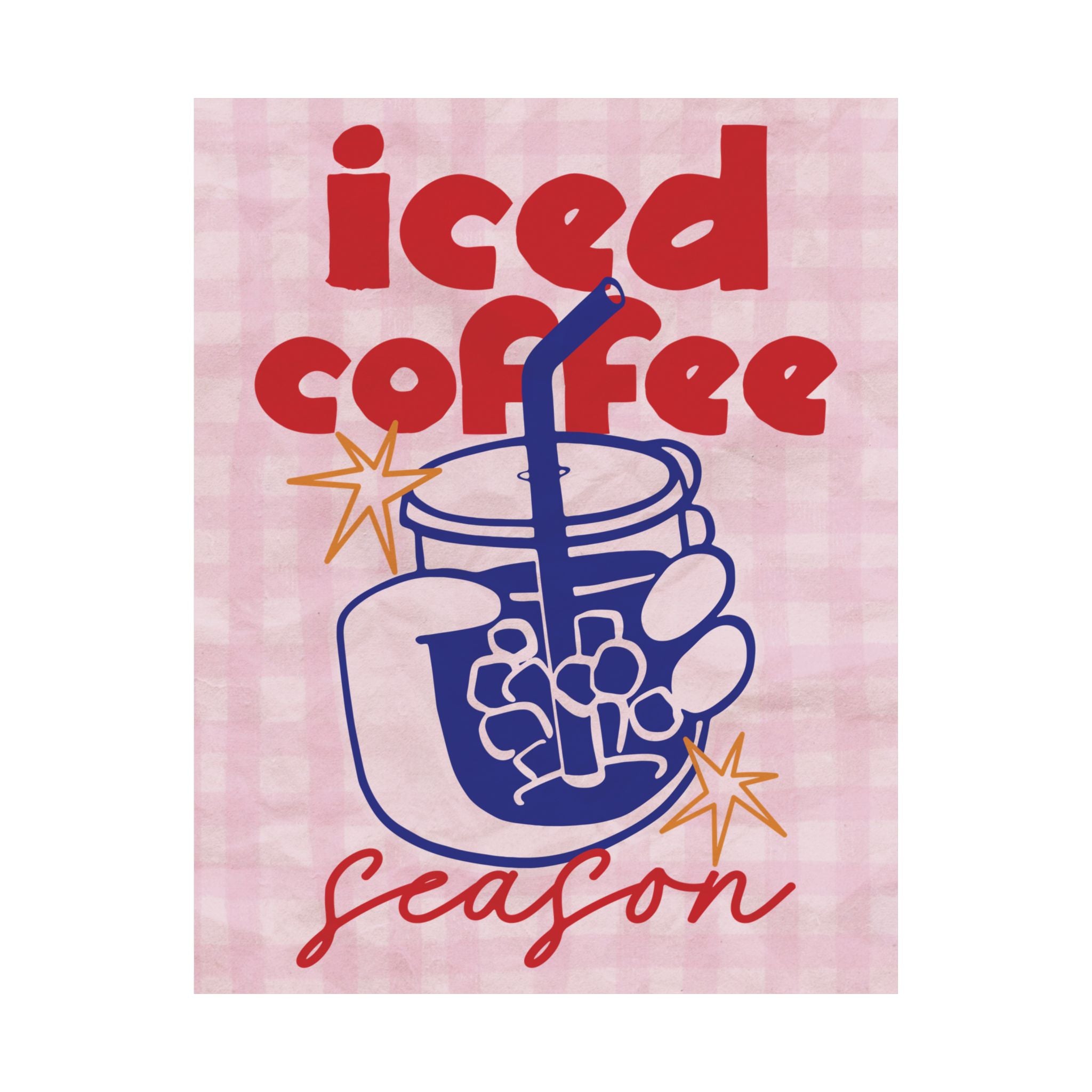 Iced Coffee Season Poster, Eclectic Red, Blue Coffeebar Corner Print