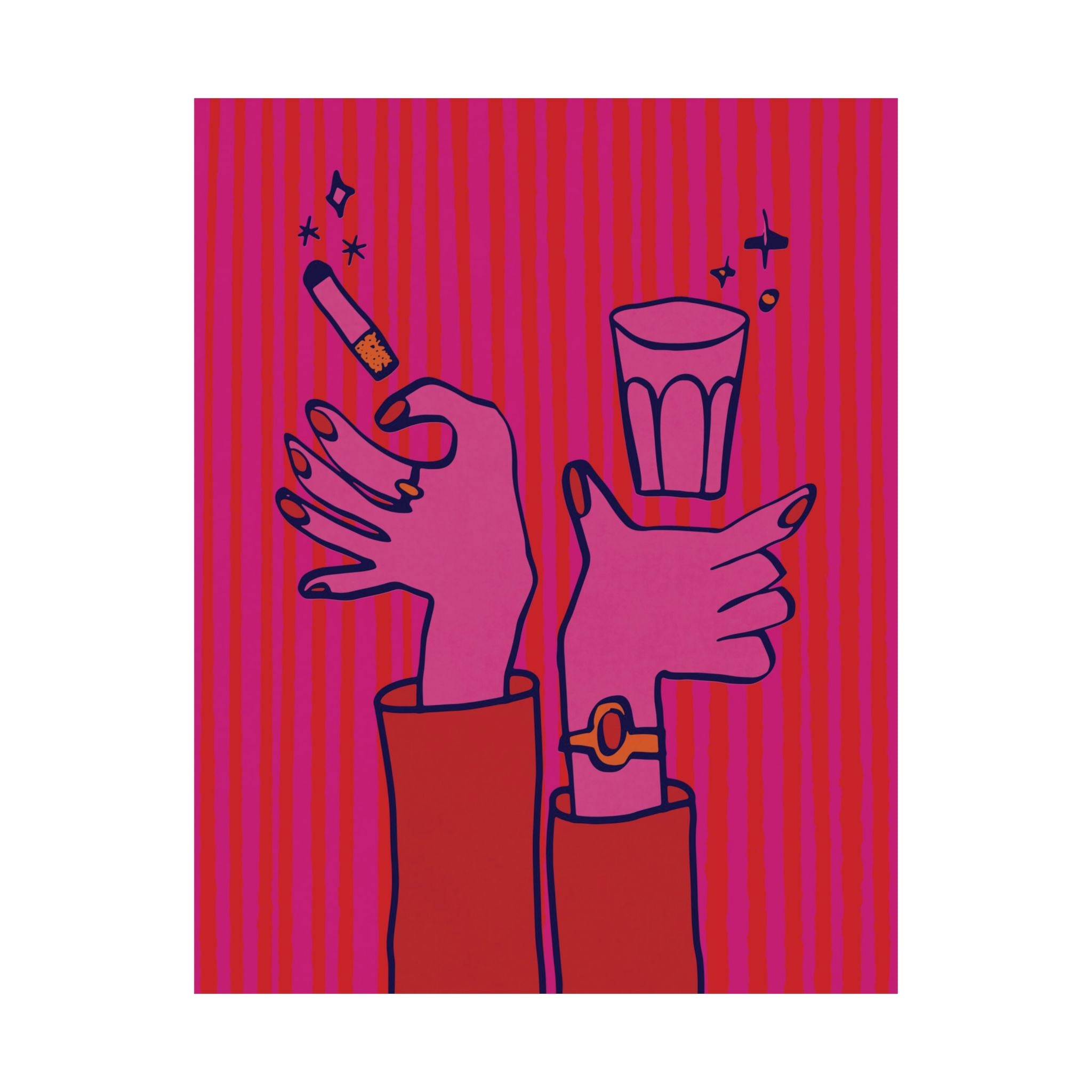 Eclectic Cigarette & Coffee Hand Drawn Poster, Abstract Smoking Art Print