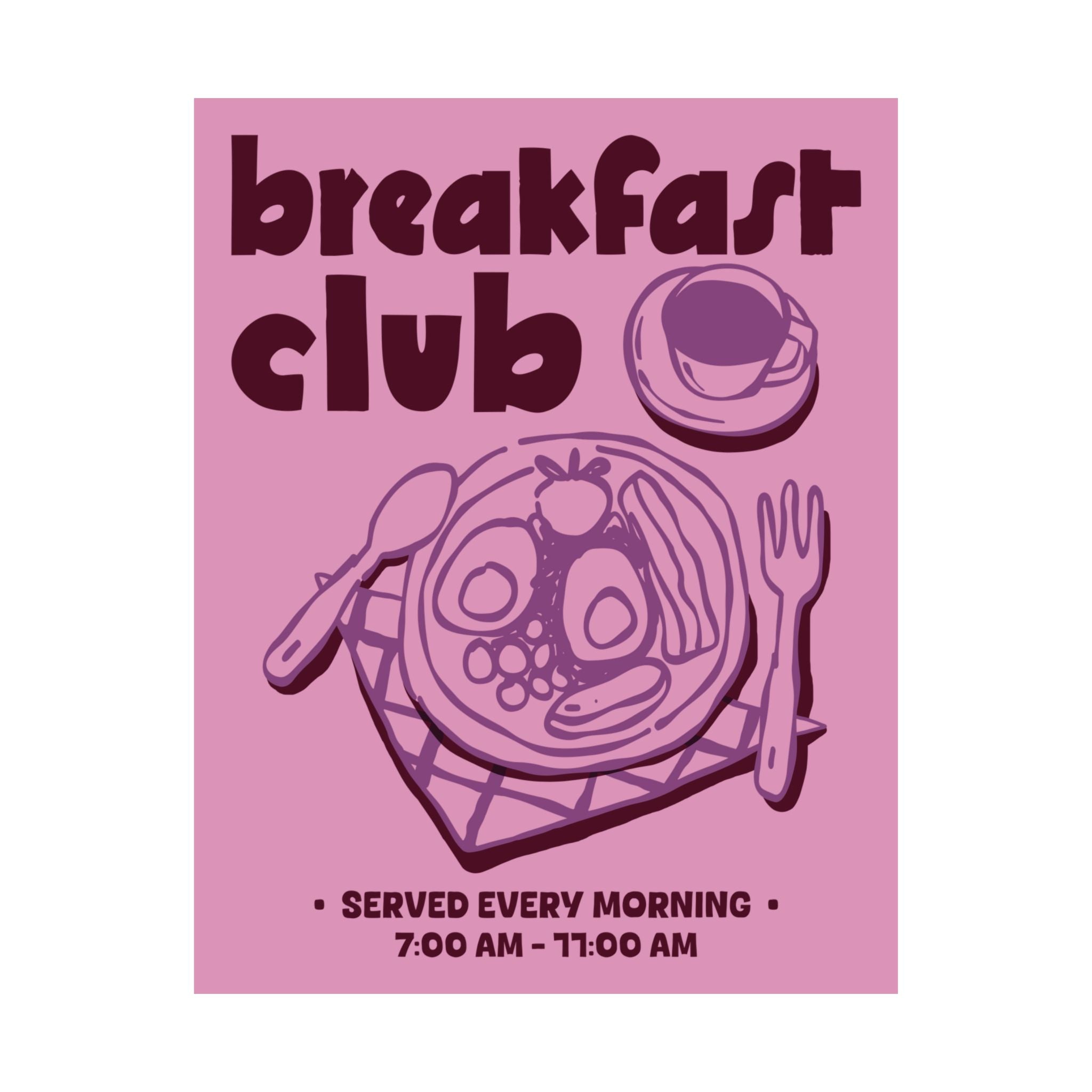 Doodle Breakfast Club Poster, Food & Coffee Lilac, Purple, Burgundy Wall Art Print