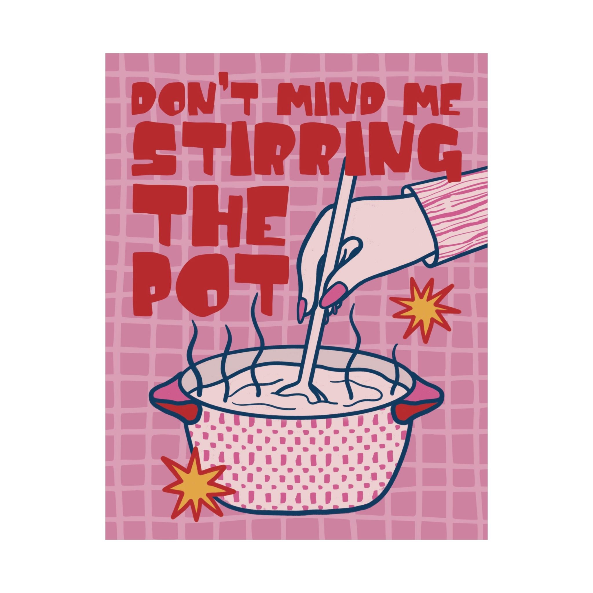 Eclectic Stirring The Pot Retro Illustration Poster, Drama + Tea Lover Print