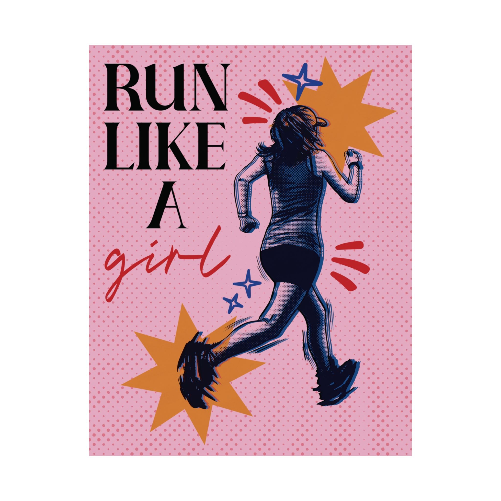 Halftone Run Like A Girl Poster, Black, Pink Eclectic, Feminist Wall Art Print
