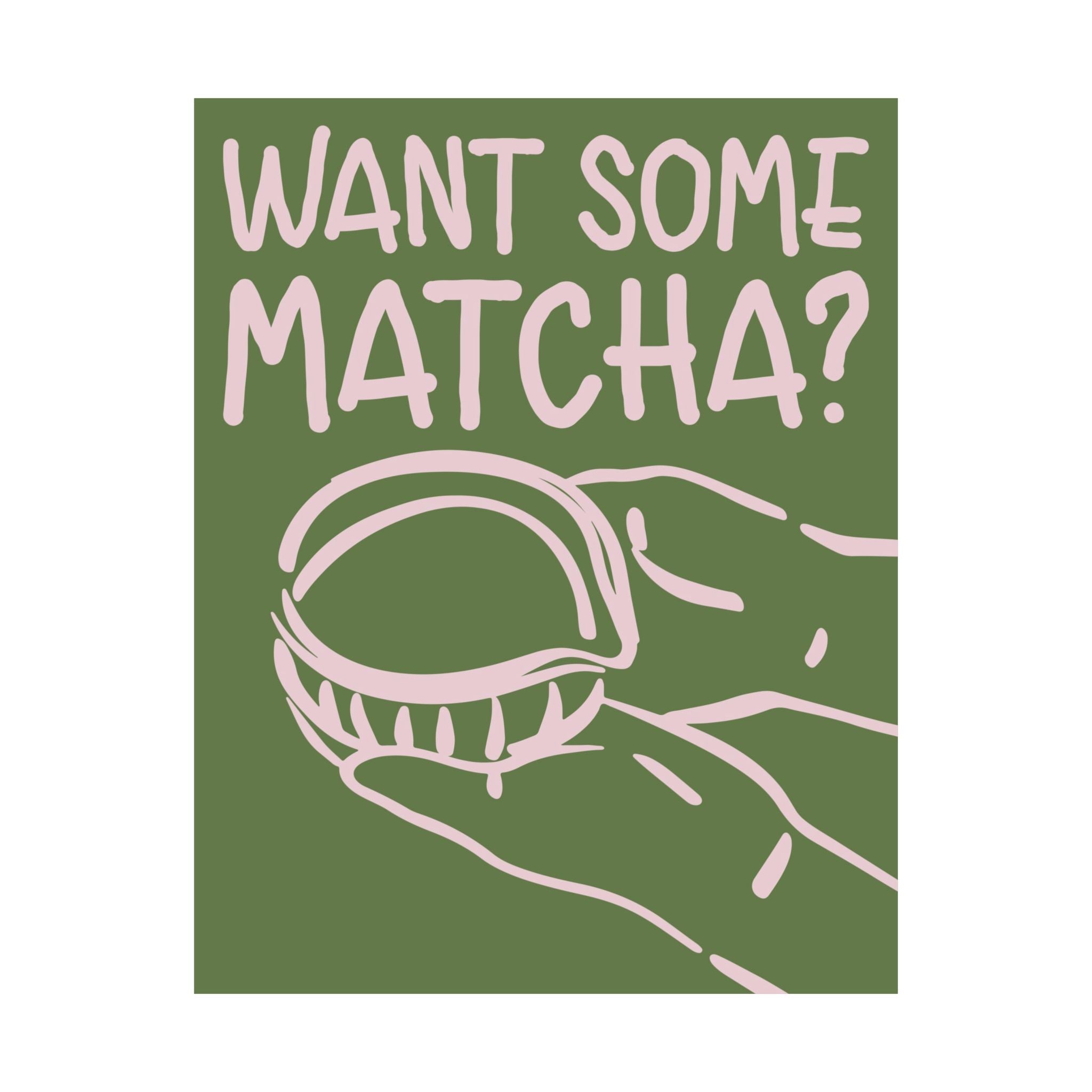Funky Want Some Matcha Green Poster, Coffeebar Doodle Wall Art Print
