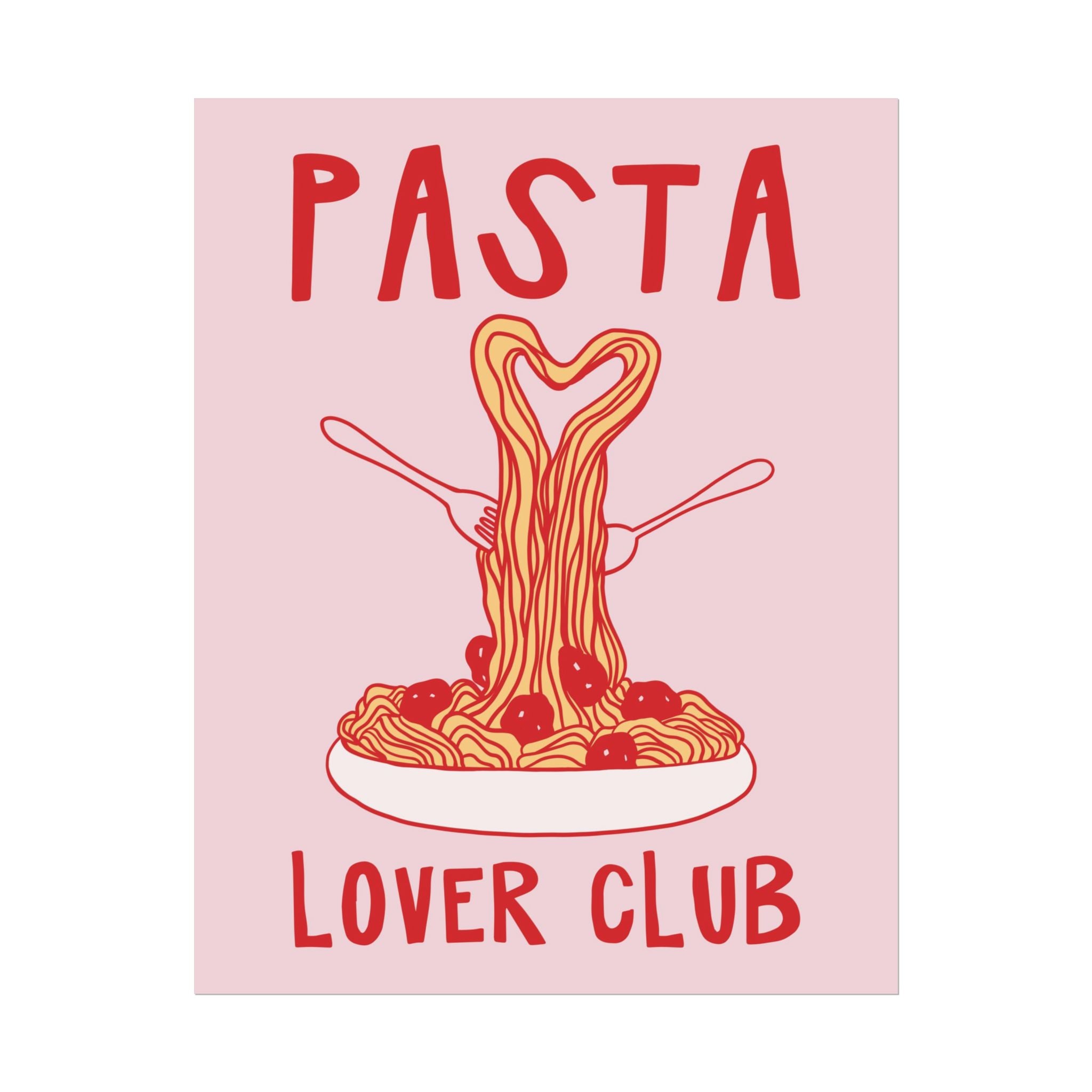 Retro Pasta Lover Club Heart Poster, Italian Food, Kitchen Spaghetti Wall Print