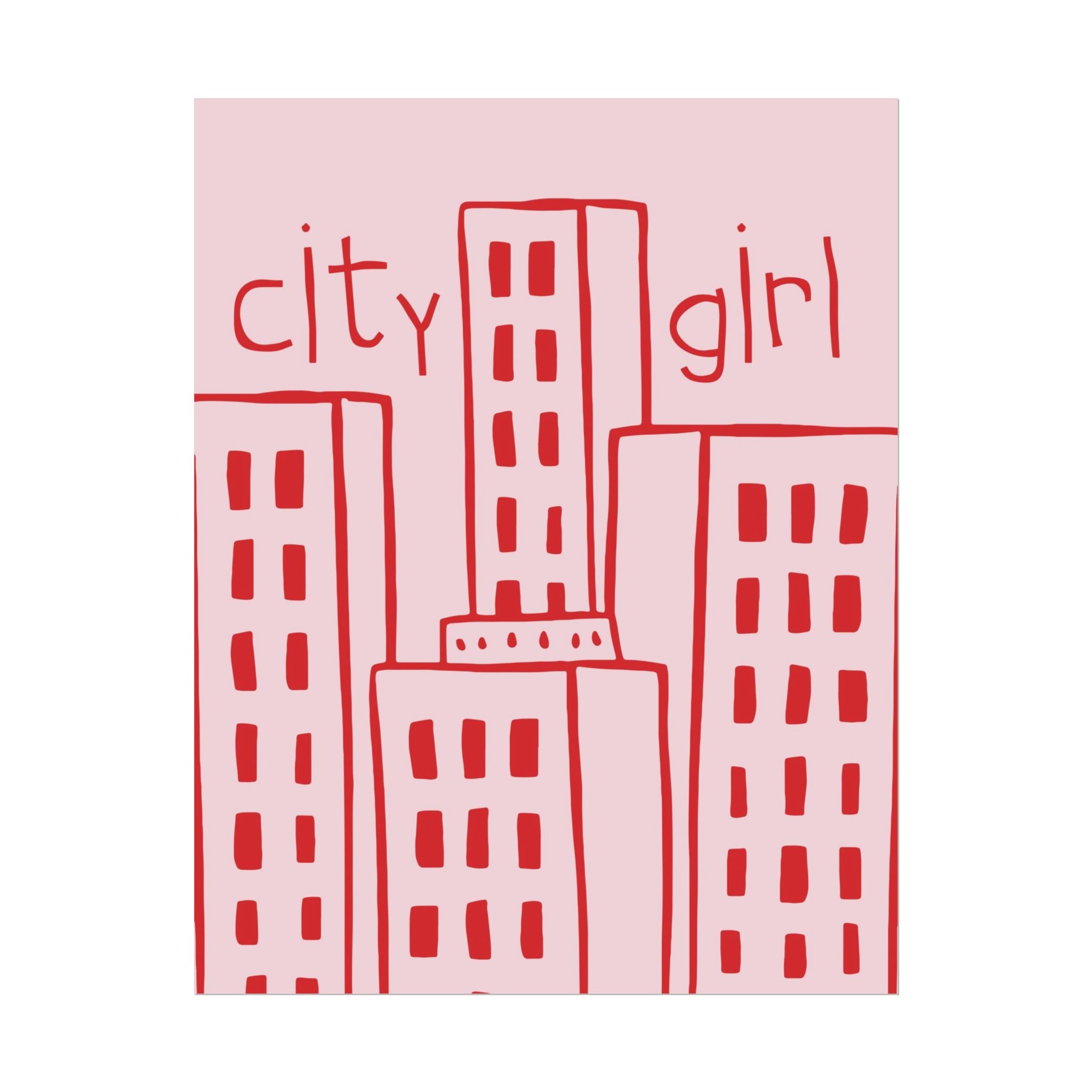 Doodle "City Girl" Skyline Wall Poster, Preppy Girly Line Art Print