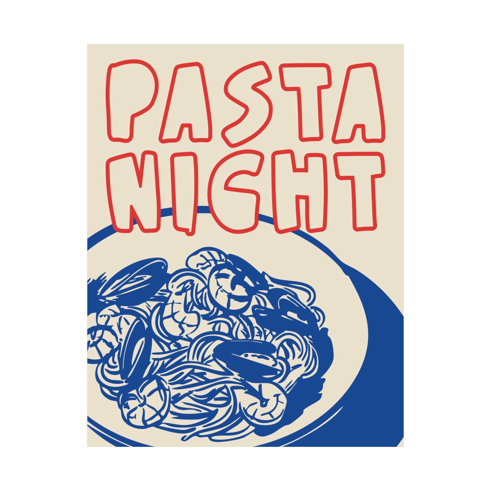 Pasta Night Silhouette Font Outline Poster, Girl Dinner, Italian Food Wall Art Print