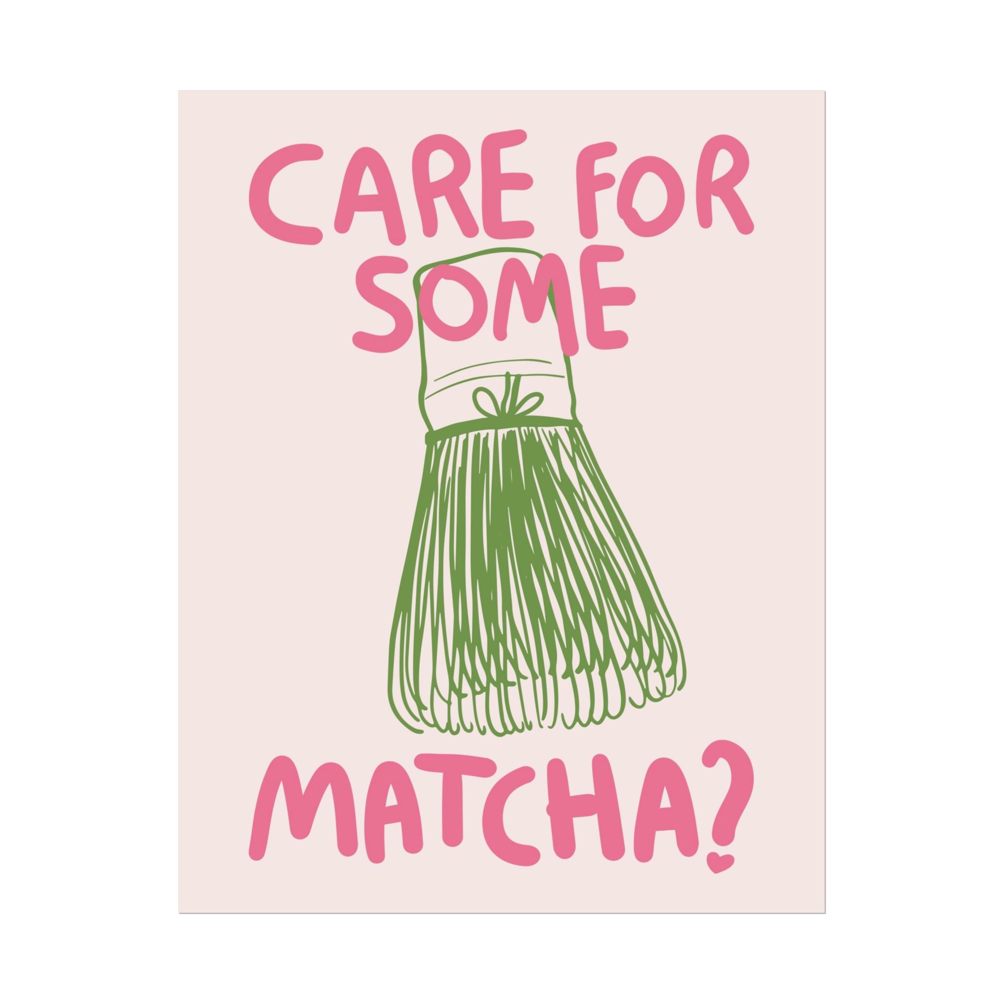 Funky Care For Some Matcha Whisk Poster, Green Pink Wall Art