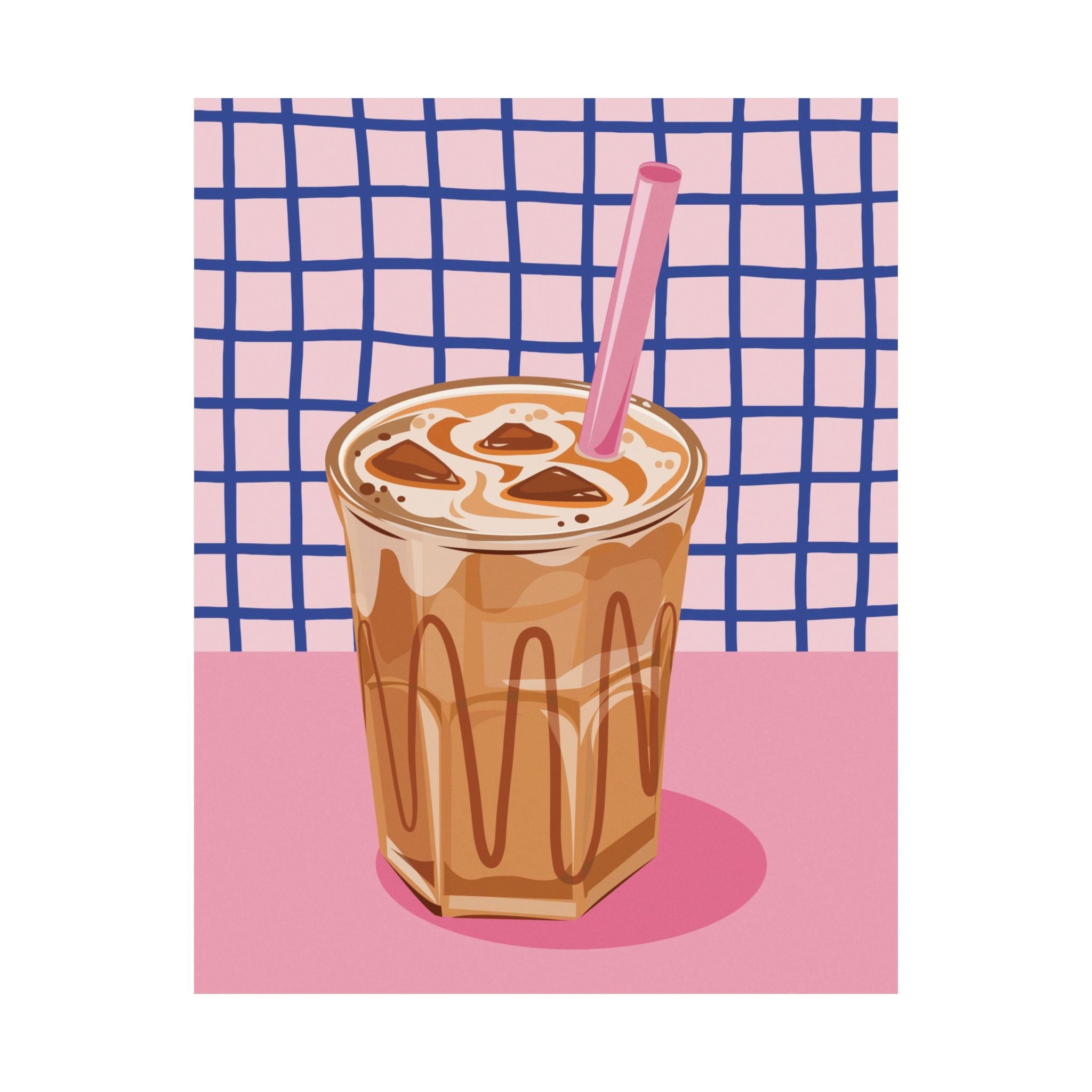 Eclectic Iced Latte, Coffee Poster, Retro Pink & Blue Coffee Wall Poster