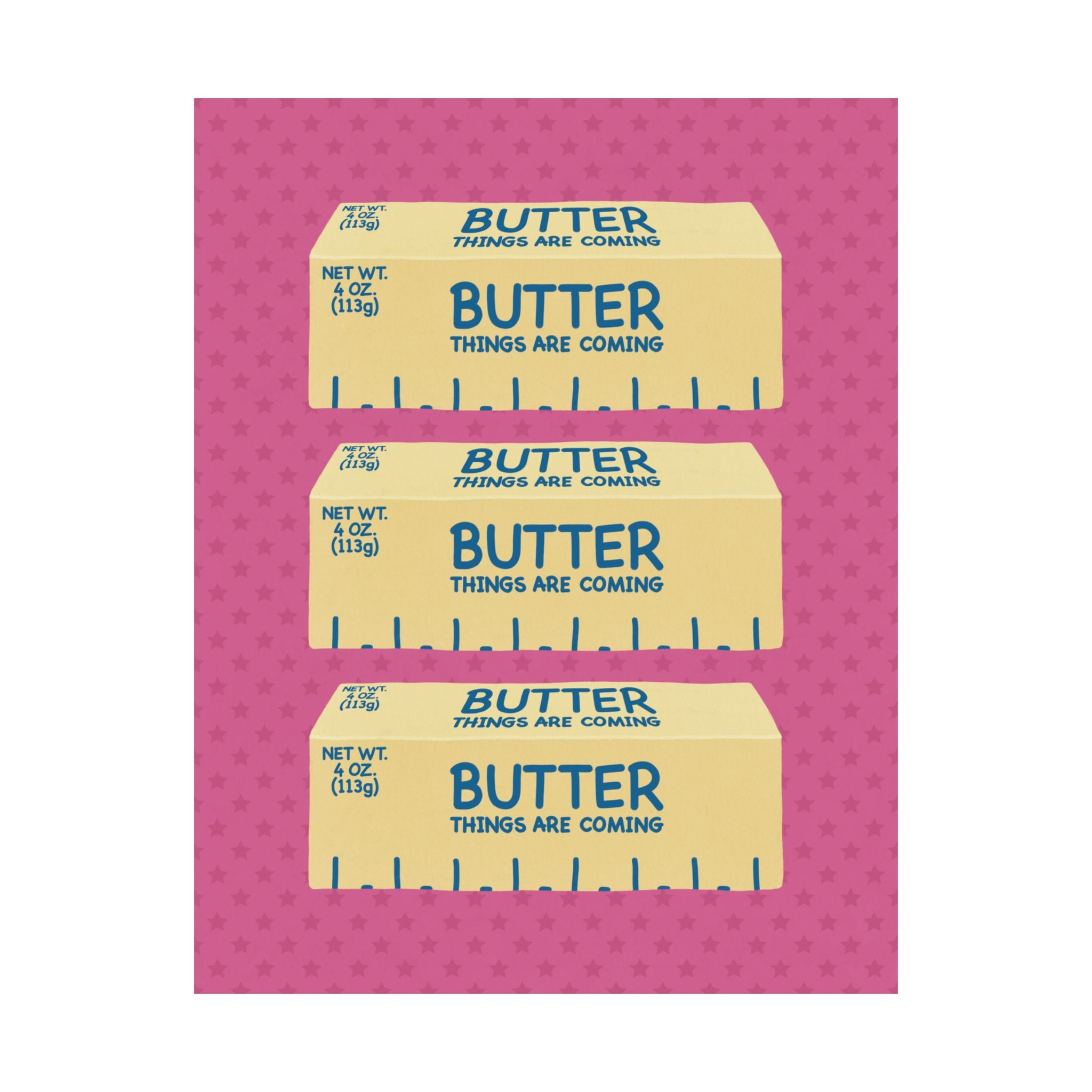 Butter Things Are Coming Illustration Poster, Pink Yellow Retro Eclectic Food Print