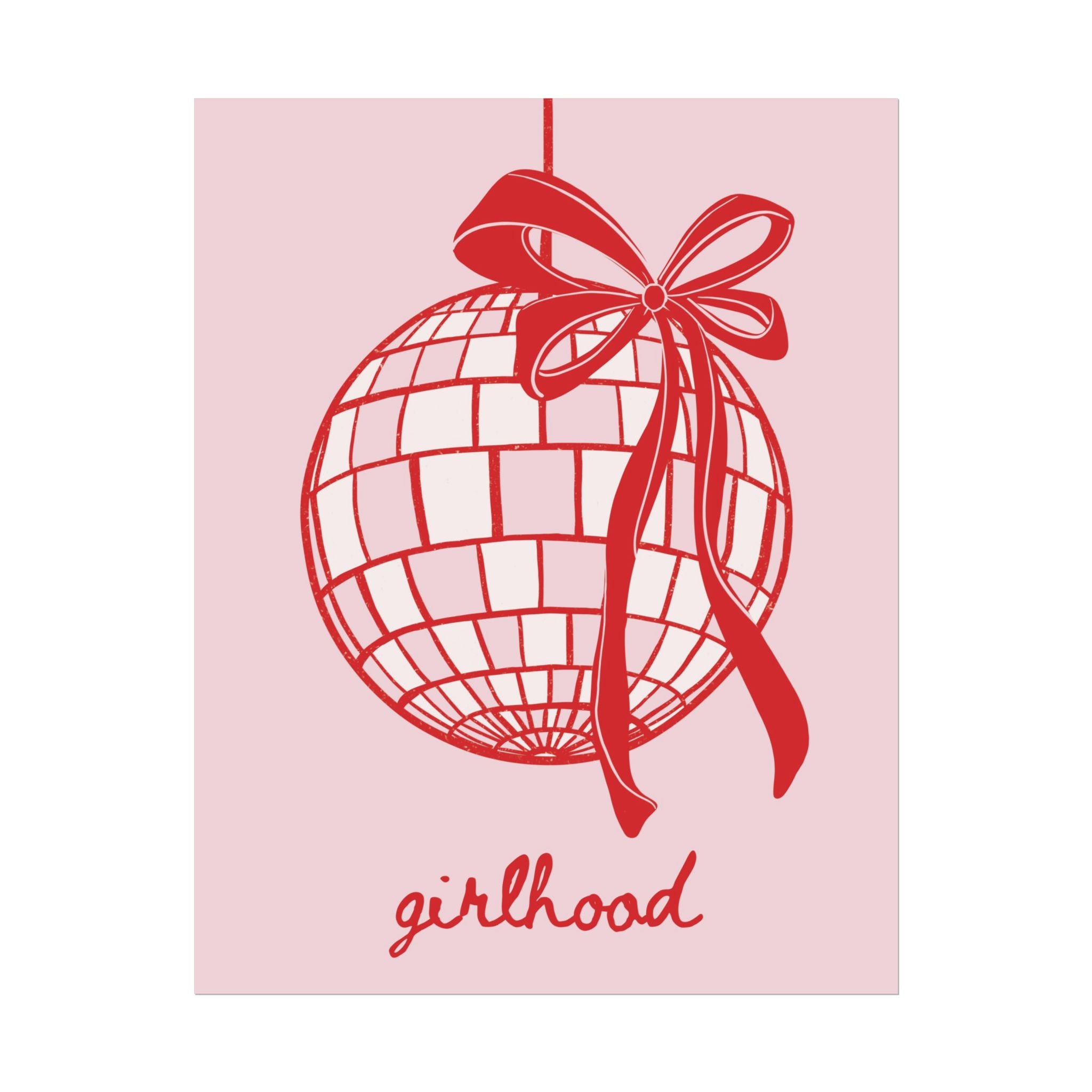 Coquette Girlhood Disco Ball & Bow Poster, Preppy Doodle Art Print