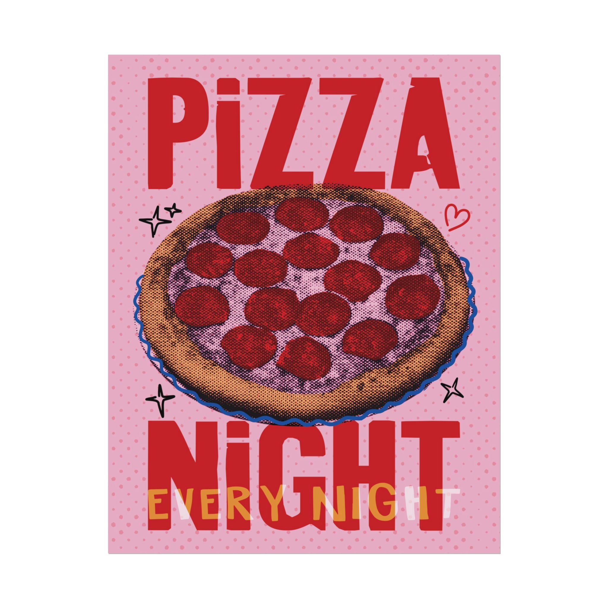 Halftone Pizza Night Poster, Vintage, Retro Food Wall Art Print