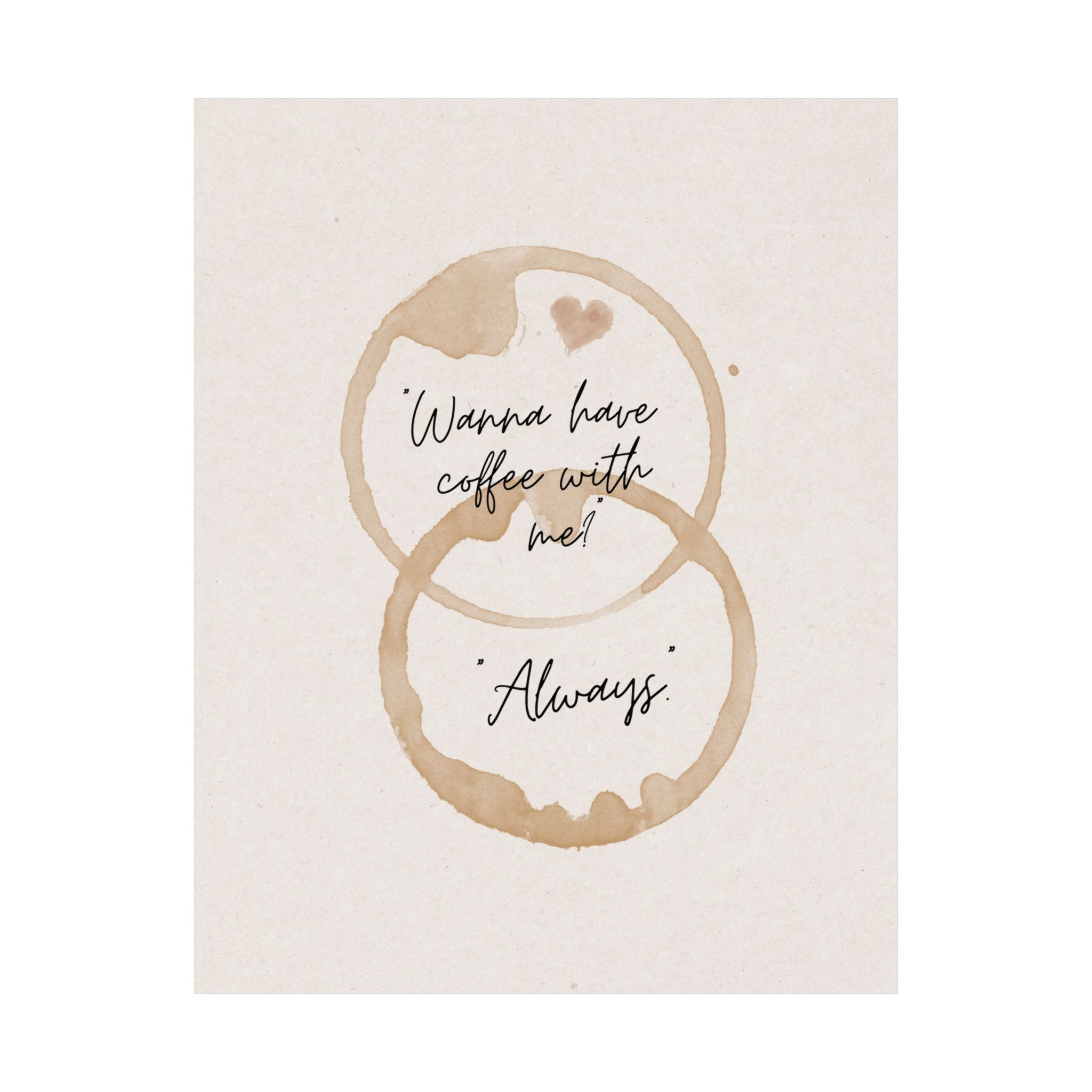 "Wanna Have Coffee With Me? Always" Mug Stains Poster, Coffeebar Corner Wall Art