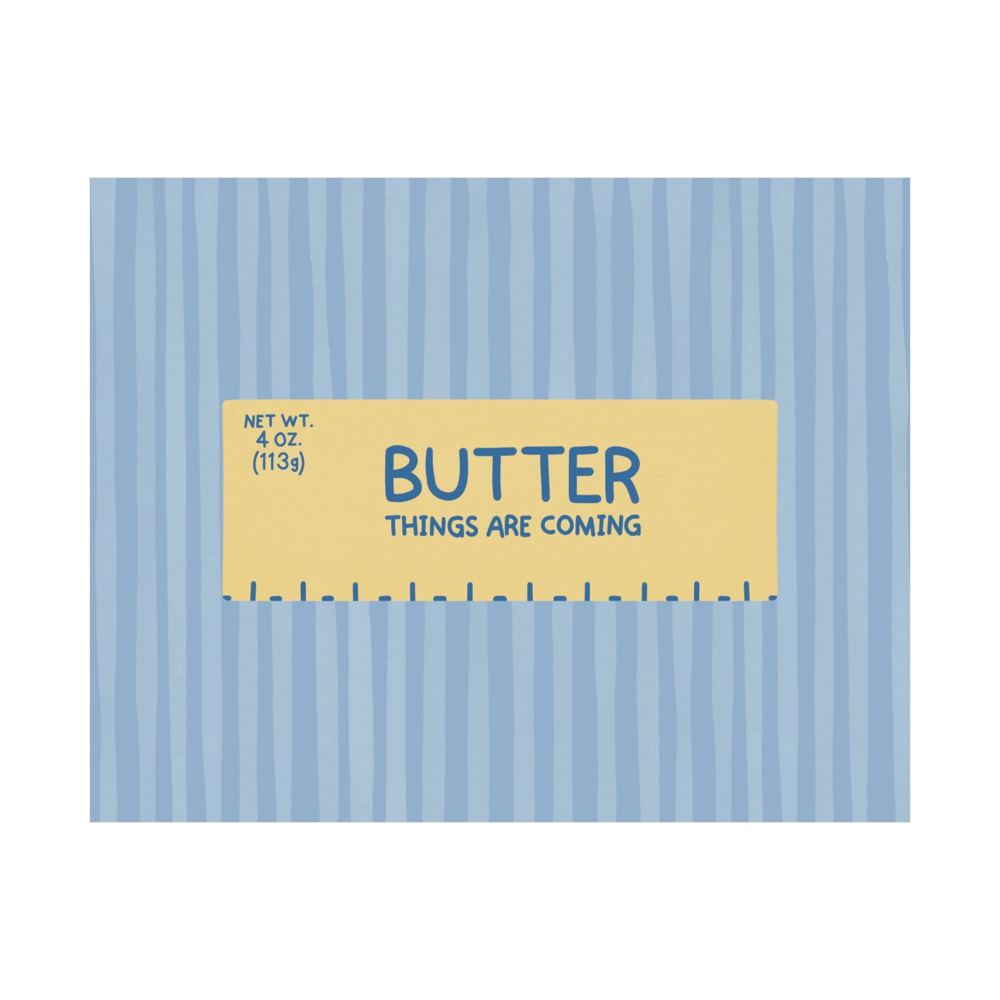 Butter Things Are Coming Illustration Poster, Landscape Blue Yellow Eclectic Food Print
