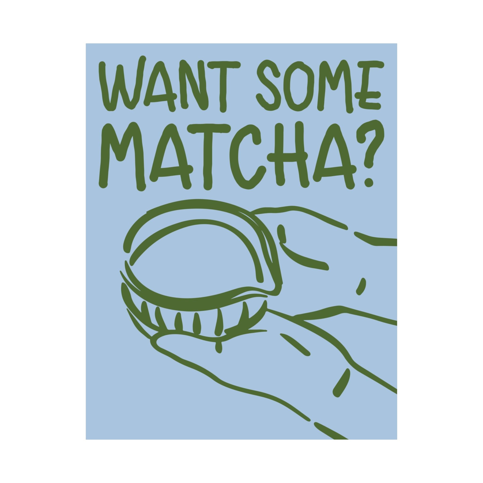 Funky Want Some Matcha Blue Green Poster, Coffeebar Doodle Print