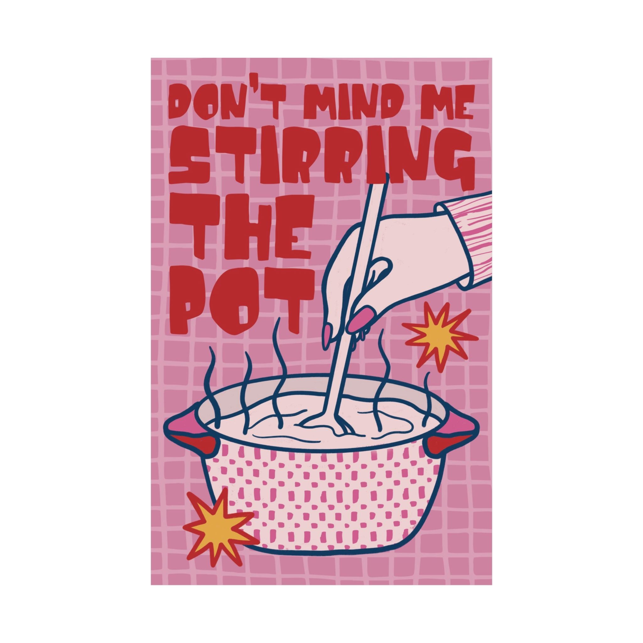 Eclectic Stirring The Pot Retro Illustration Poster, Drama + Tea Lover Print
