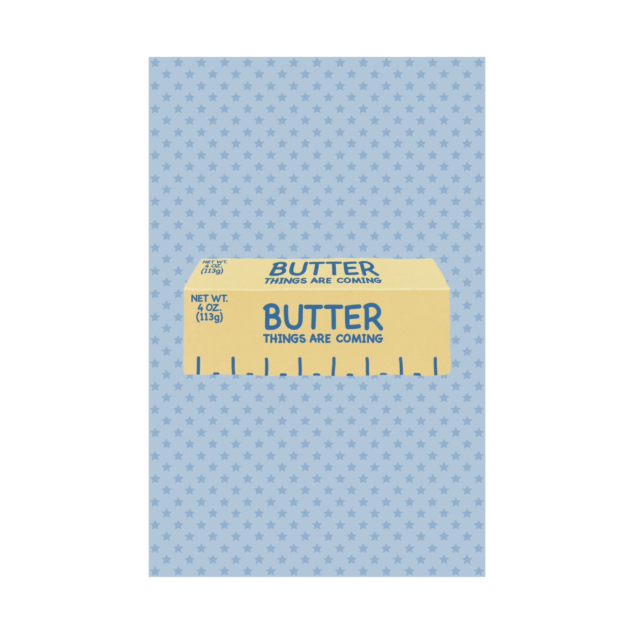 Butter Things Are Coming Illustration Poster, Blue Yellow Retro Eclectic Food Print
