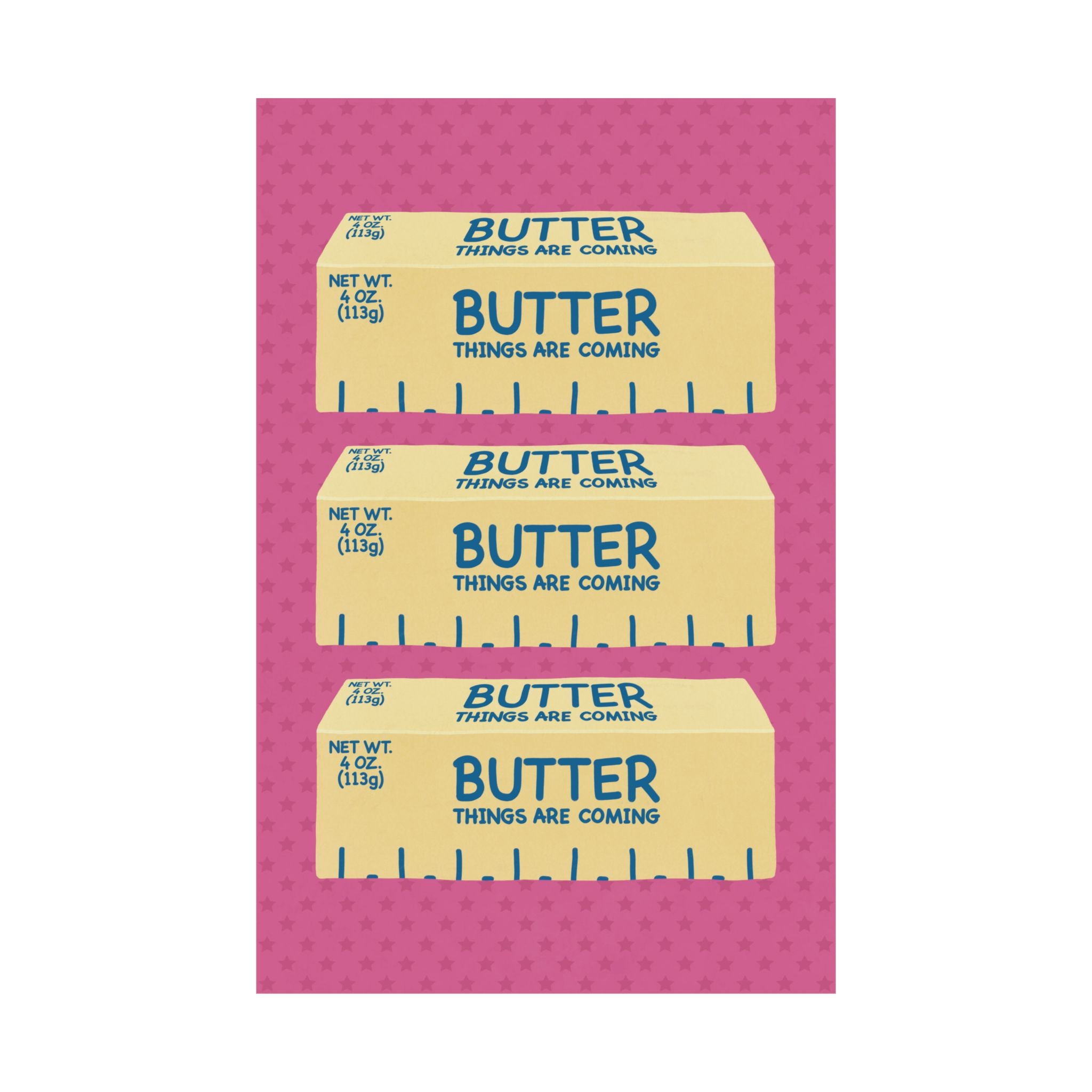 Butter Things Are Coming Illustration Poster, Pink Yellow Retro Eclectic Food Print