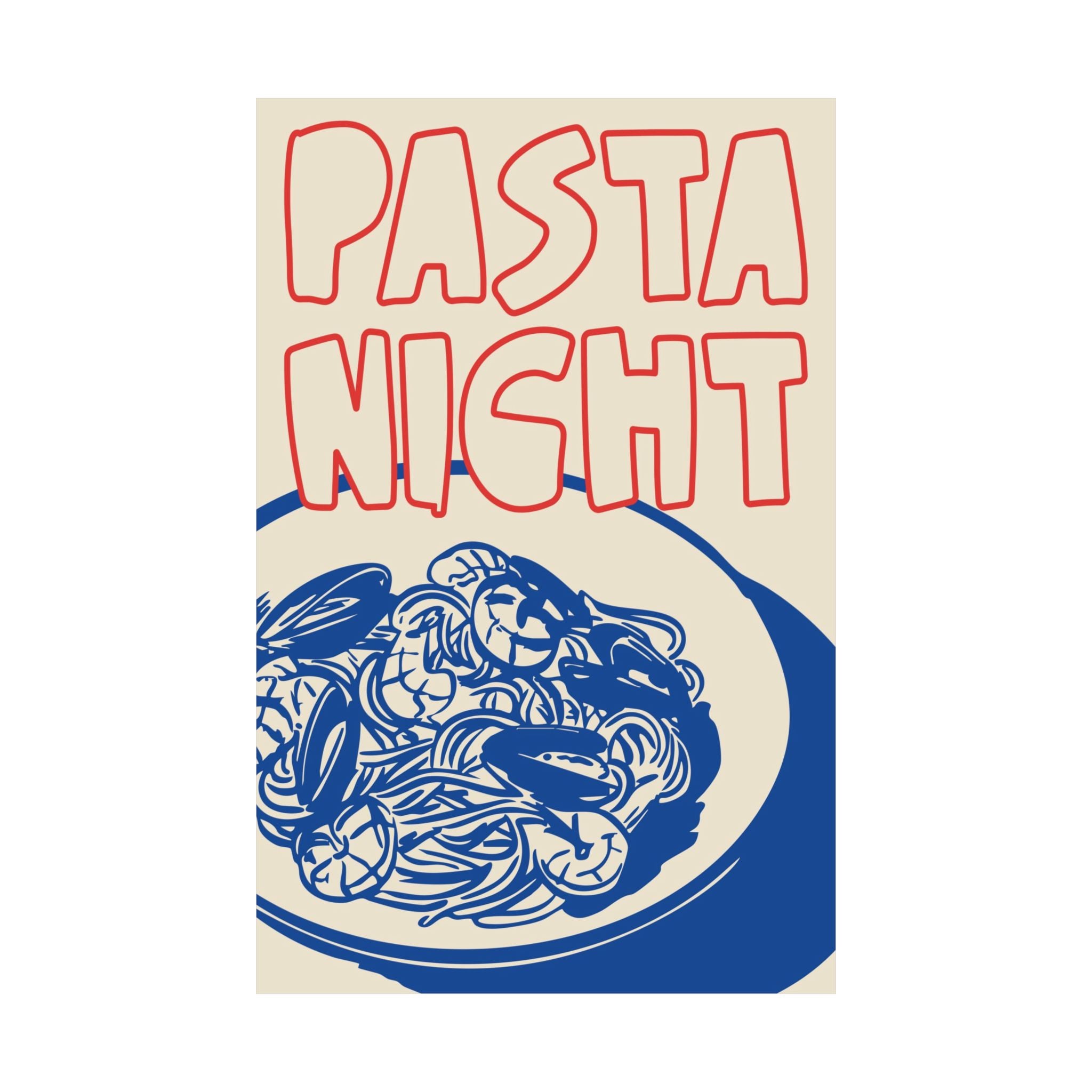 Pasta Night Silhouette Font Outline Poster, Girl Dinner, Italian Food Wall Art Print