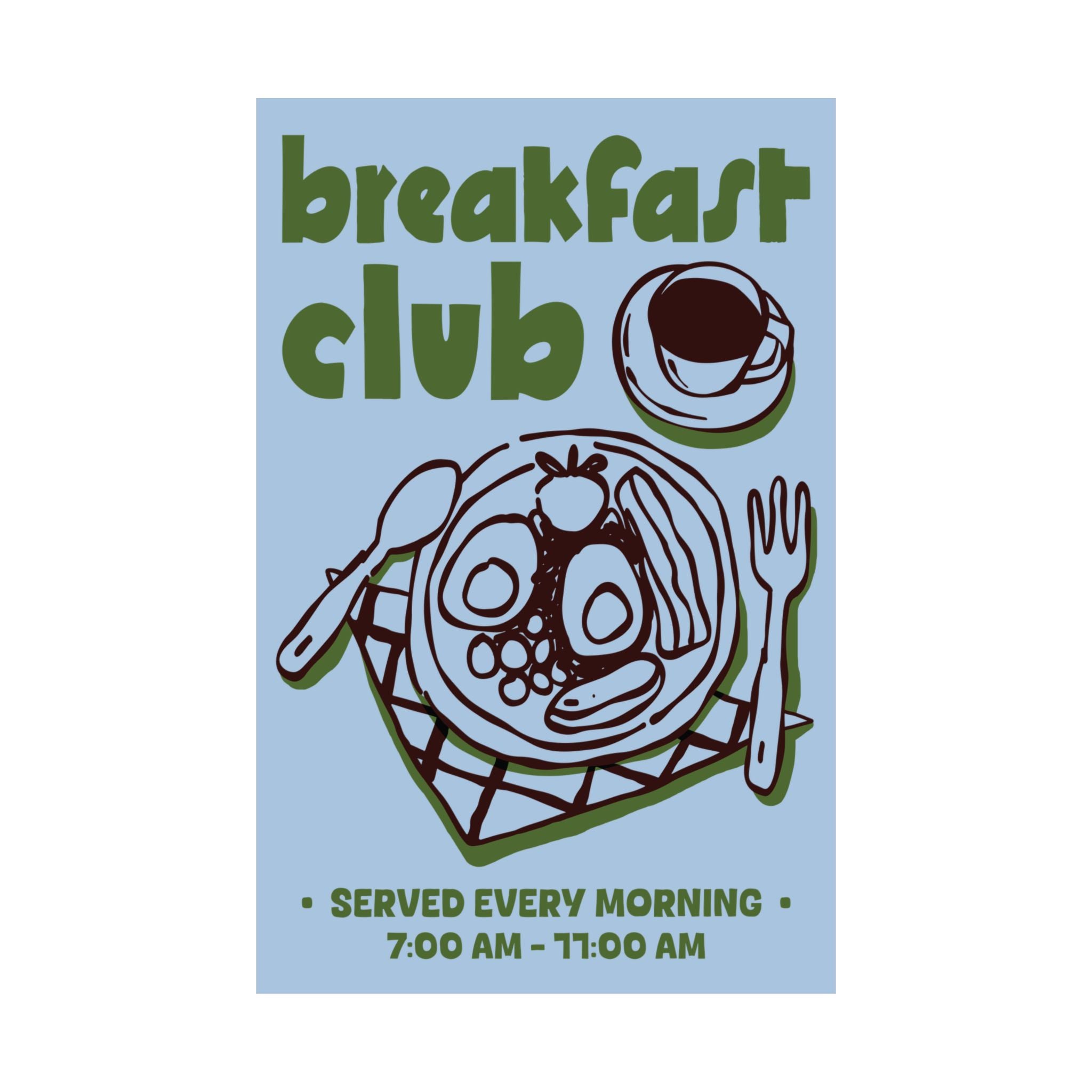 Doodle Breakfast Club Poster, Food & Coffee Blue, Green, Brown Wall Art Print
