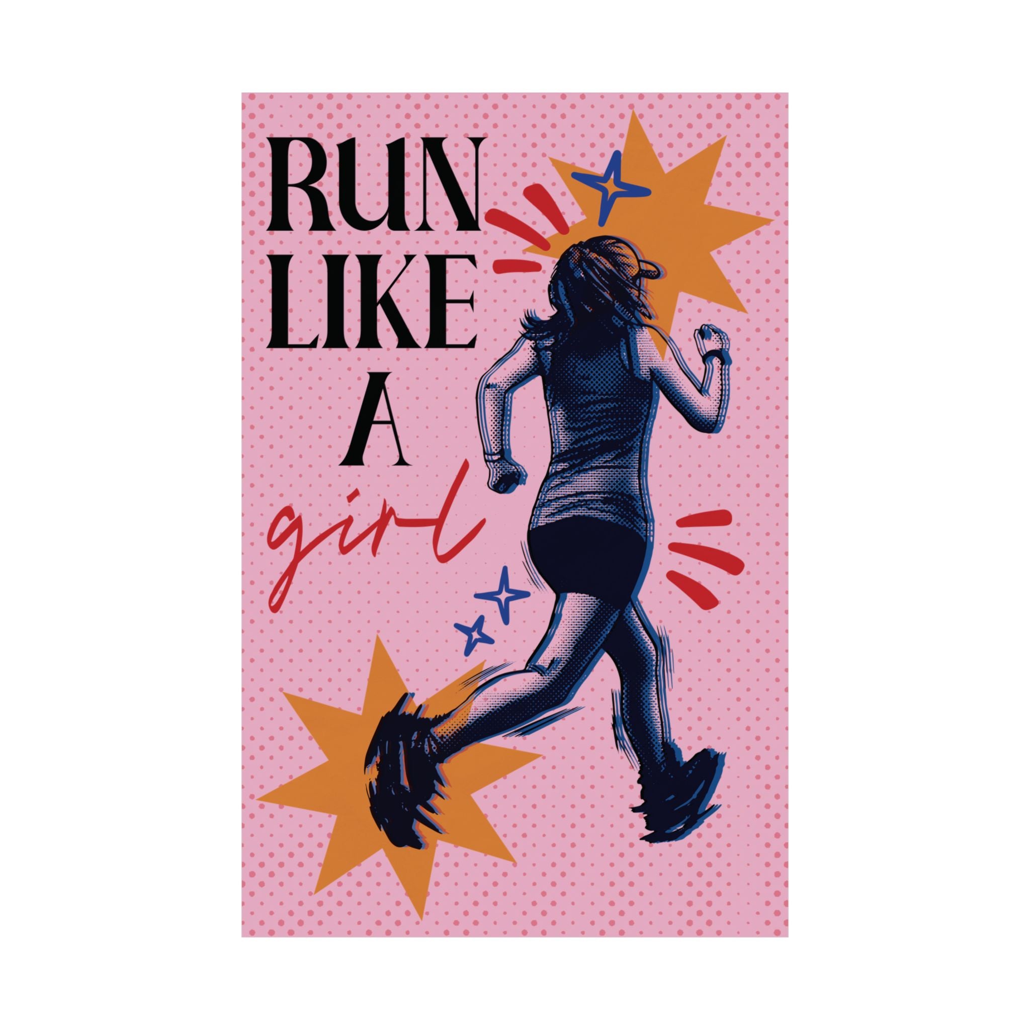 Halftone Run Like A Girl Poster, Black, Pink Eclectic, Feminist Wall Art Print