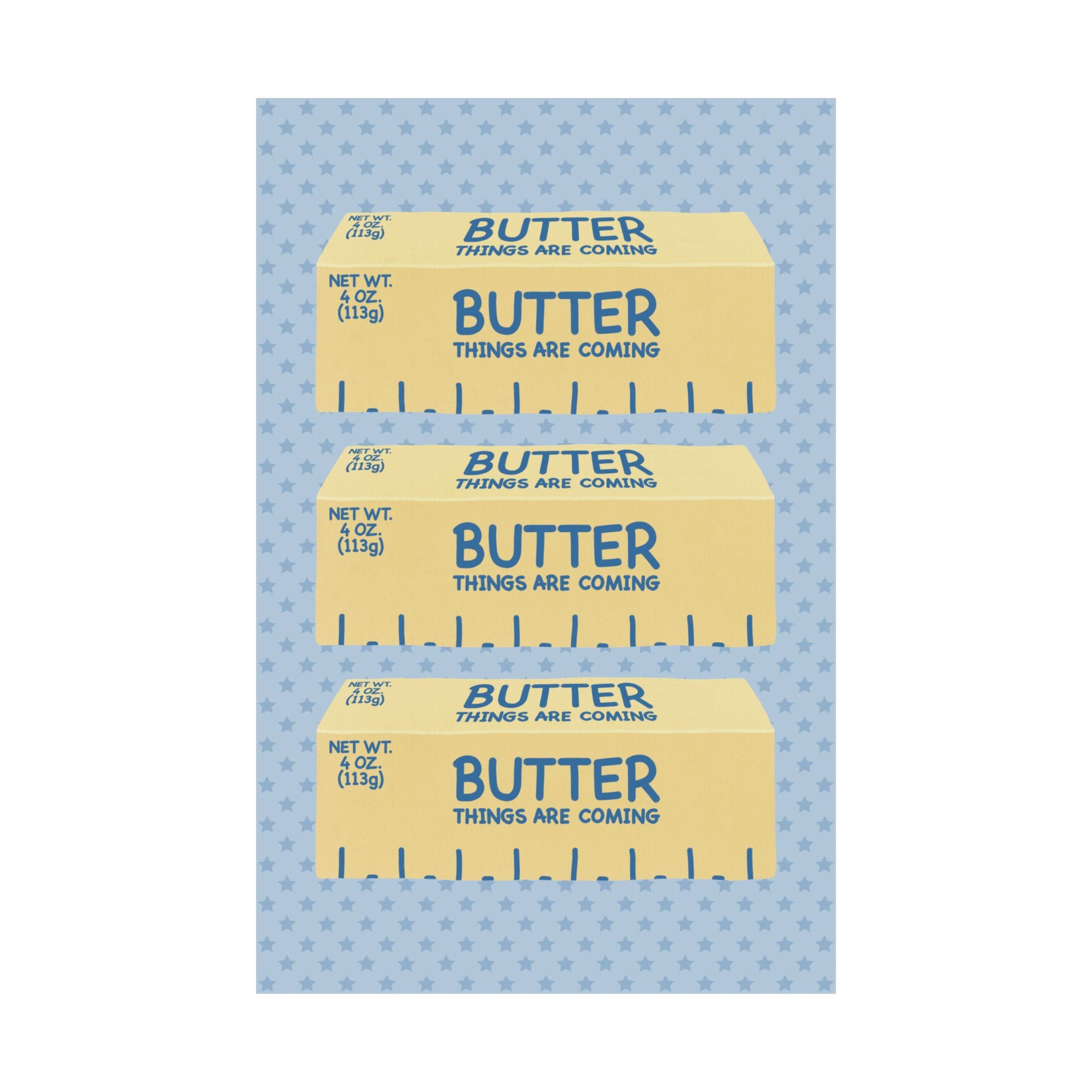 Butter Things Are Coming Illustration Poster, Blue Yellow Retro Eclectic Food Print