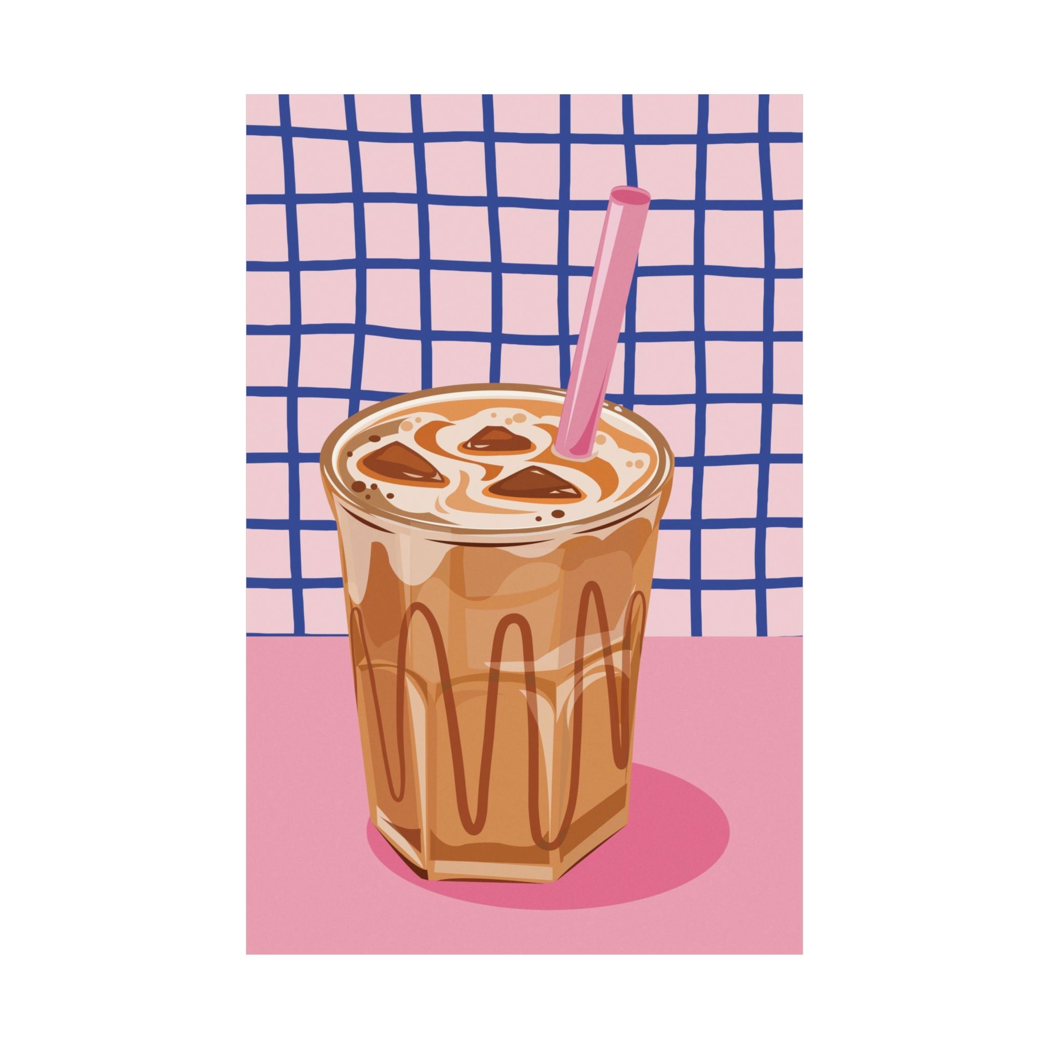 Eclectic Iced Latte, Coffee Poster, Retro Pink & Blue Coffee Wall Poster