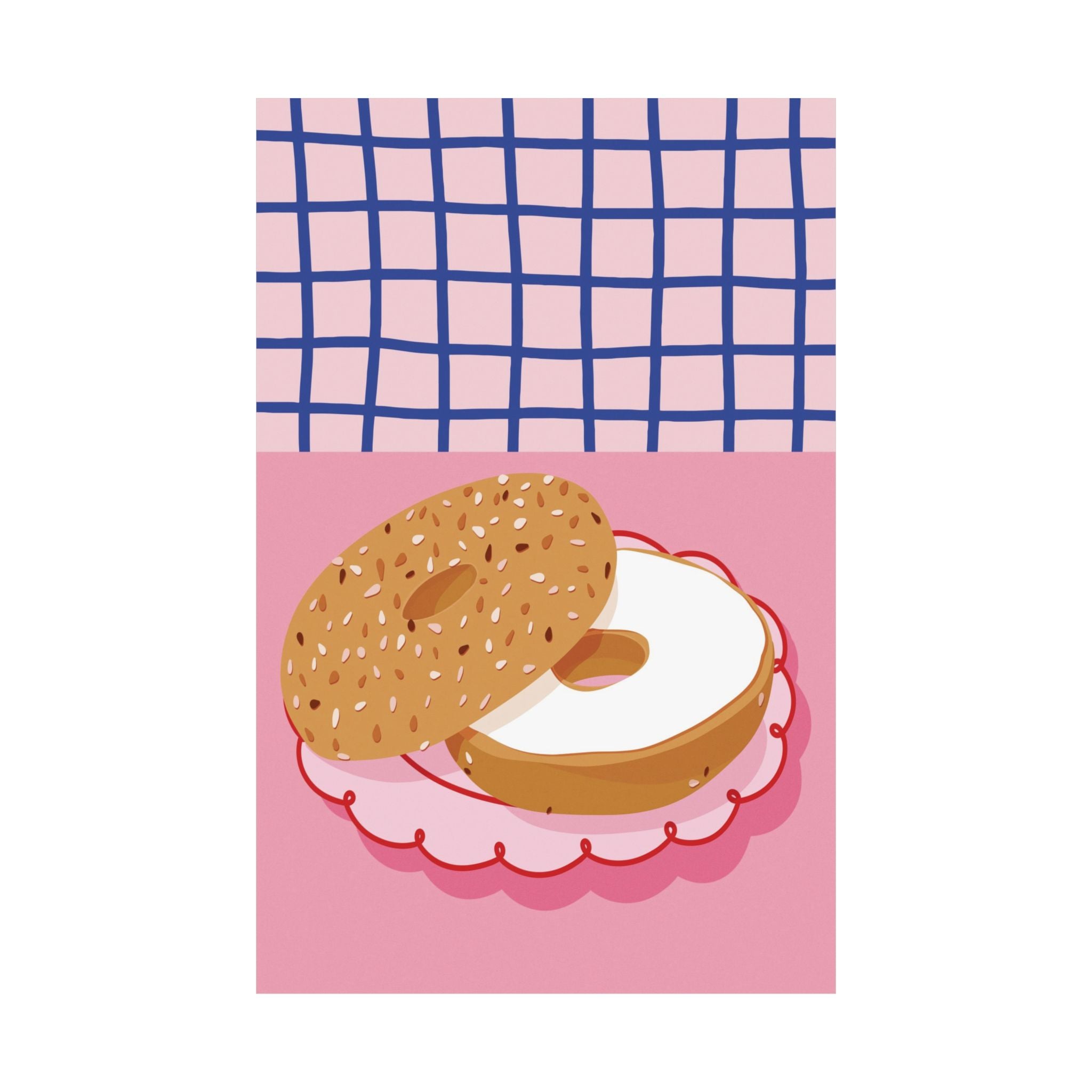 Eclectic Bagel Cream Cheese Poster, Retro Pink & Blue Breakfast Wall Poster