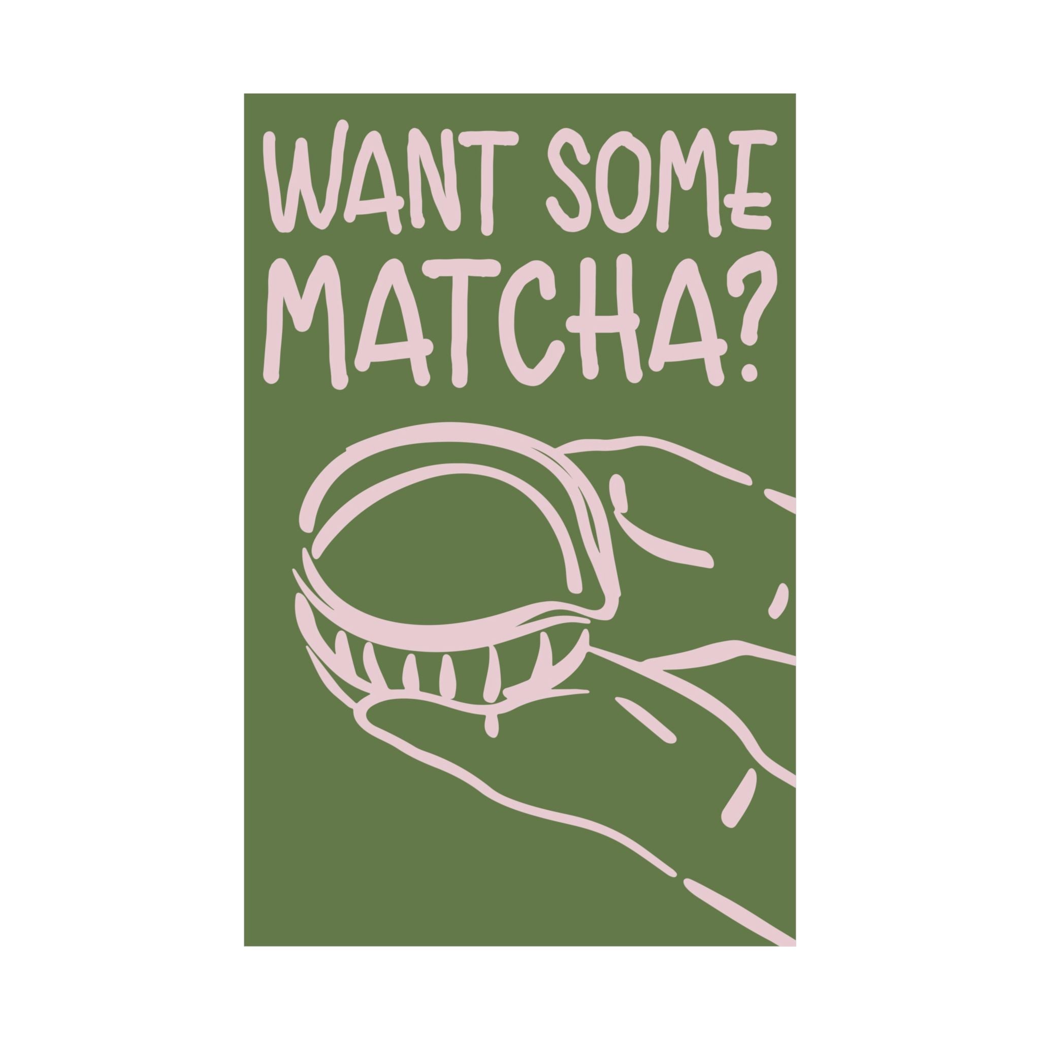 Funky Want Some Matcha Green Poster, Coffeebar Doodle Wall Art Print