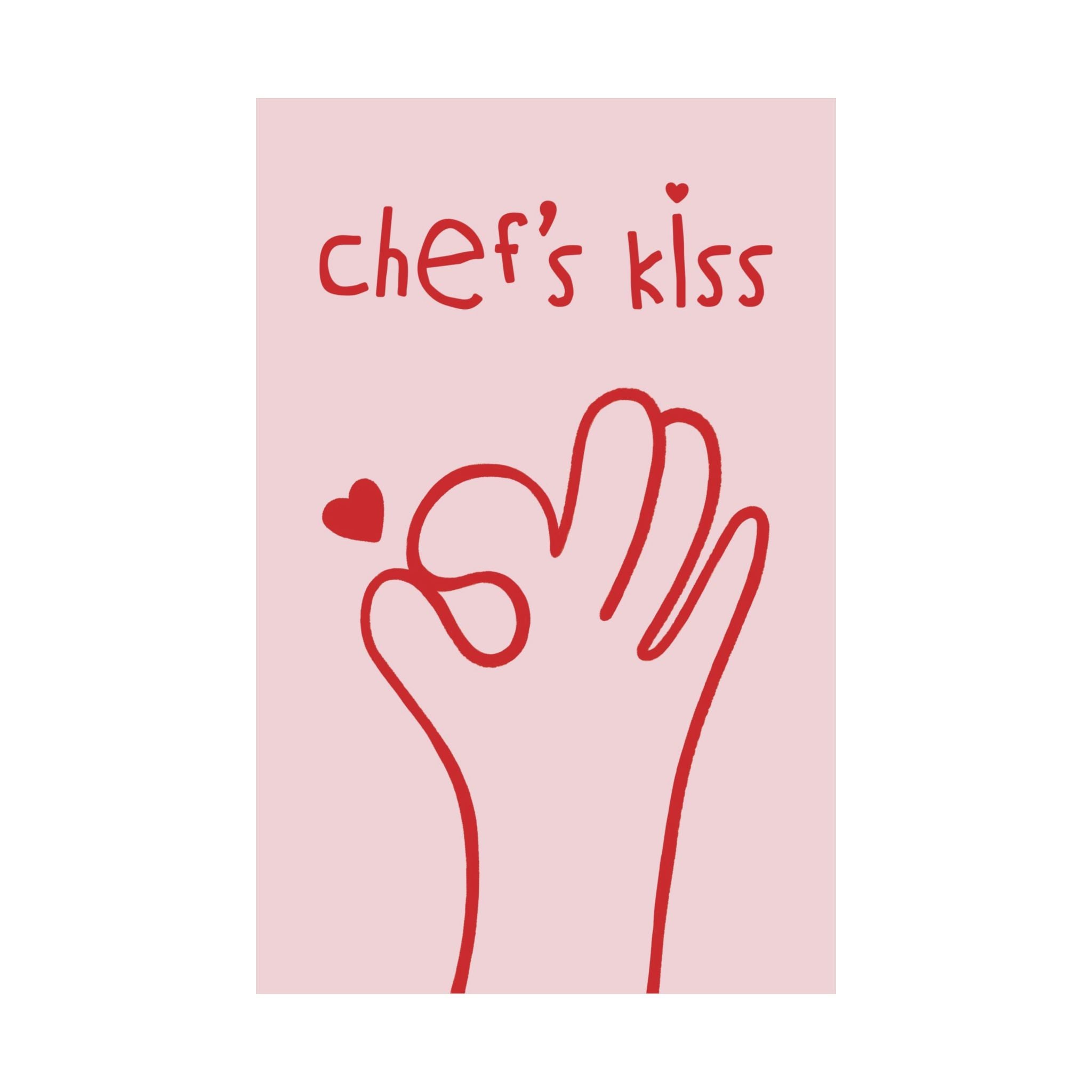 Chef's Kiss Doodle Kitchen Poster, Cooking Pink & Red Wall Art Print