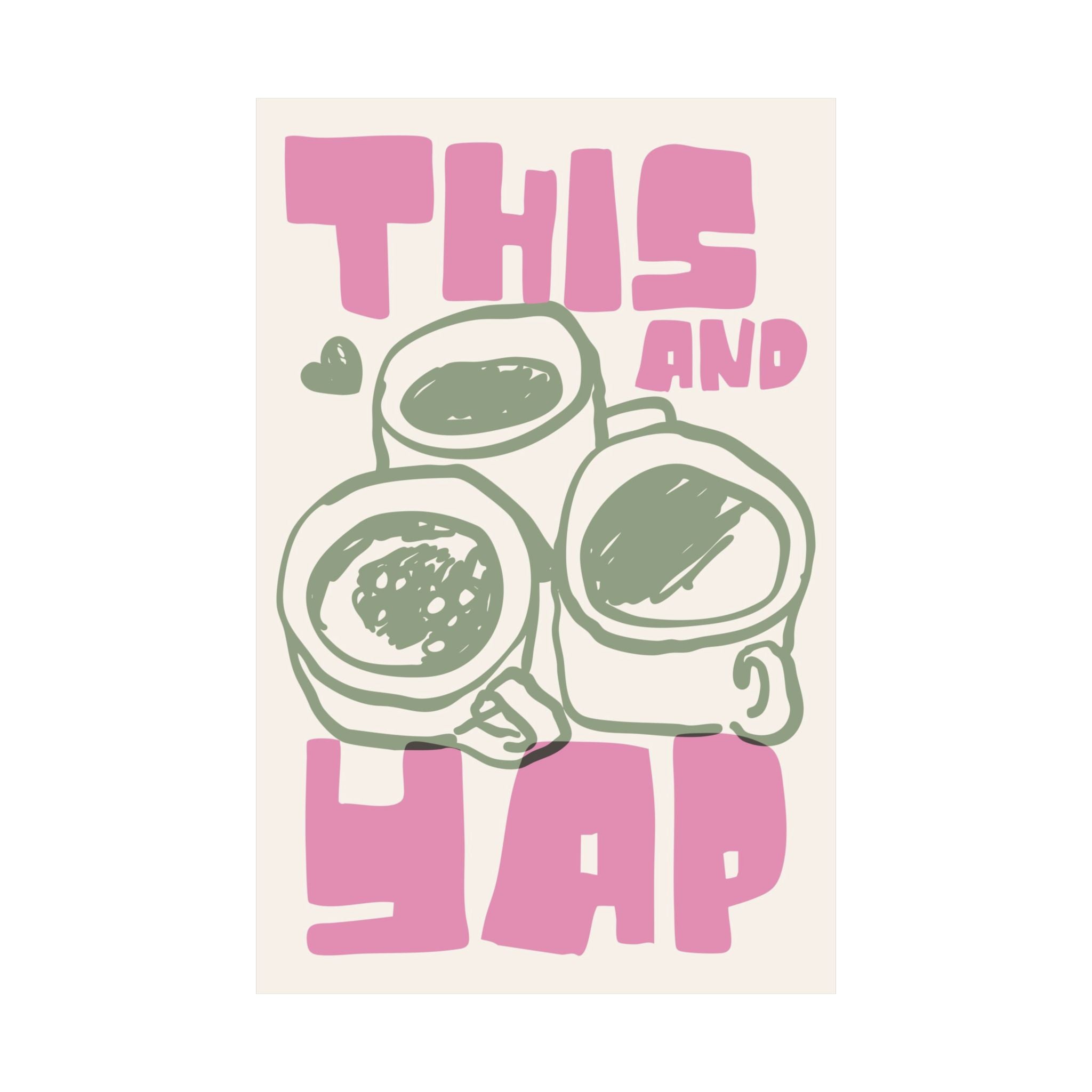 This And Yap Three Coffee Mugs Poster, Caffeine Retro Wall Art Illustration