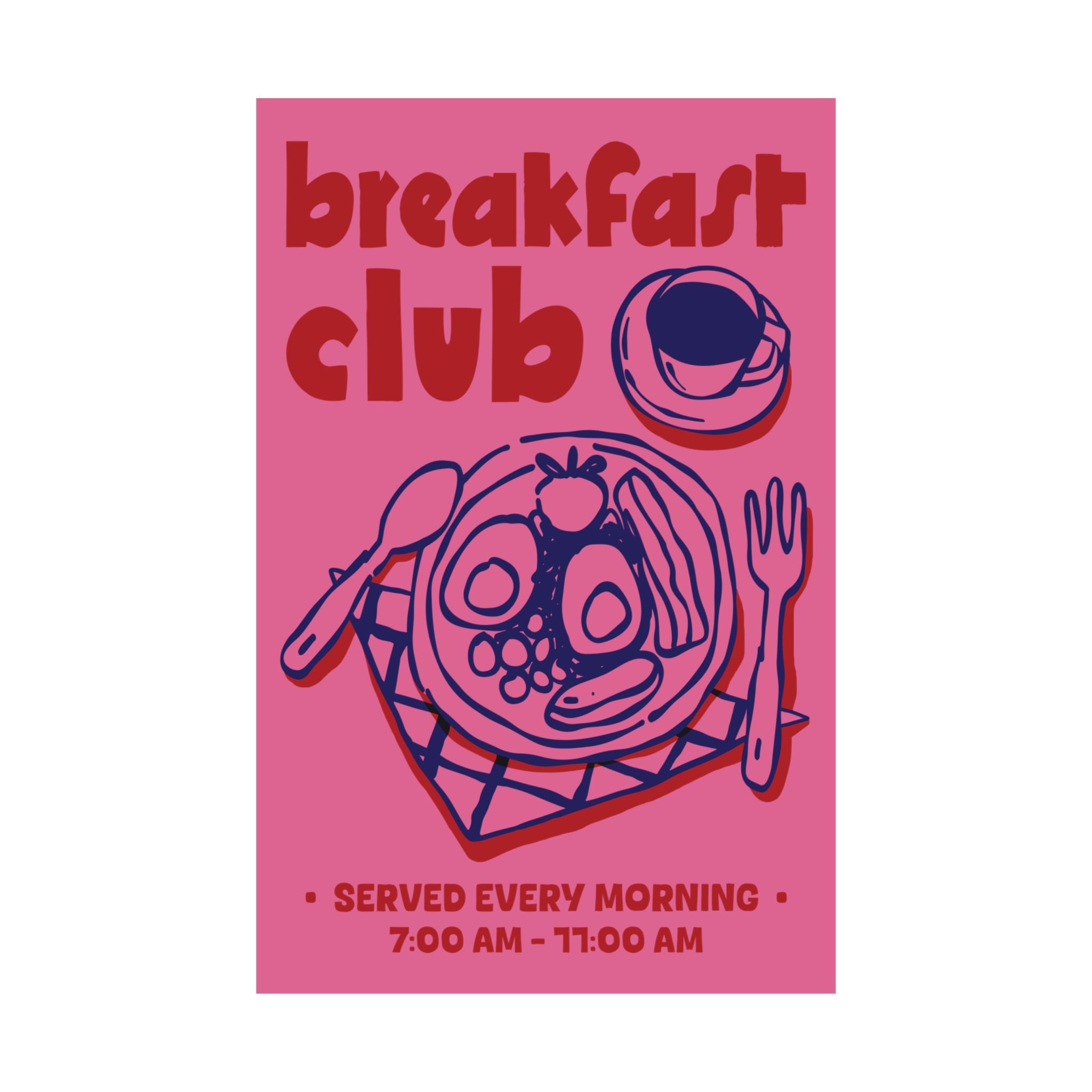 Doodle Breakfast Club Poster, Food & Coffee Pink, Red, Blue Wall Art Print