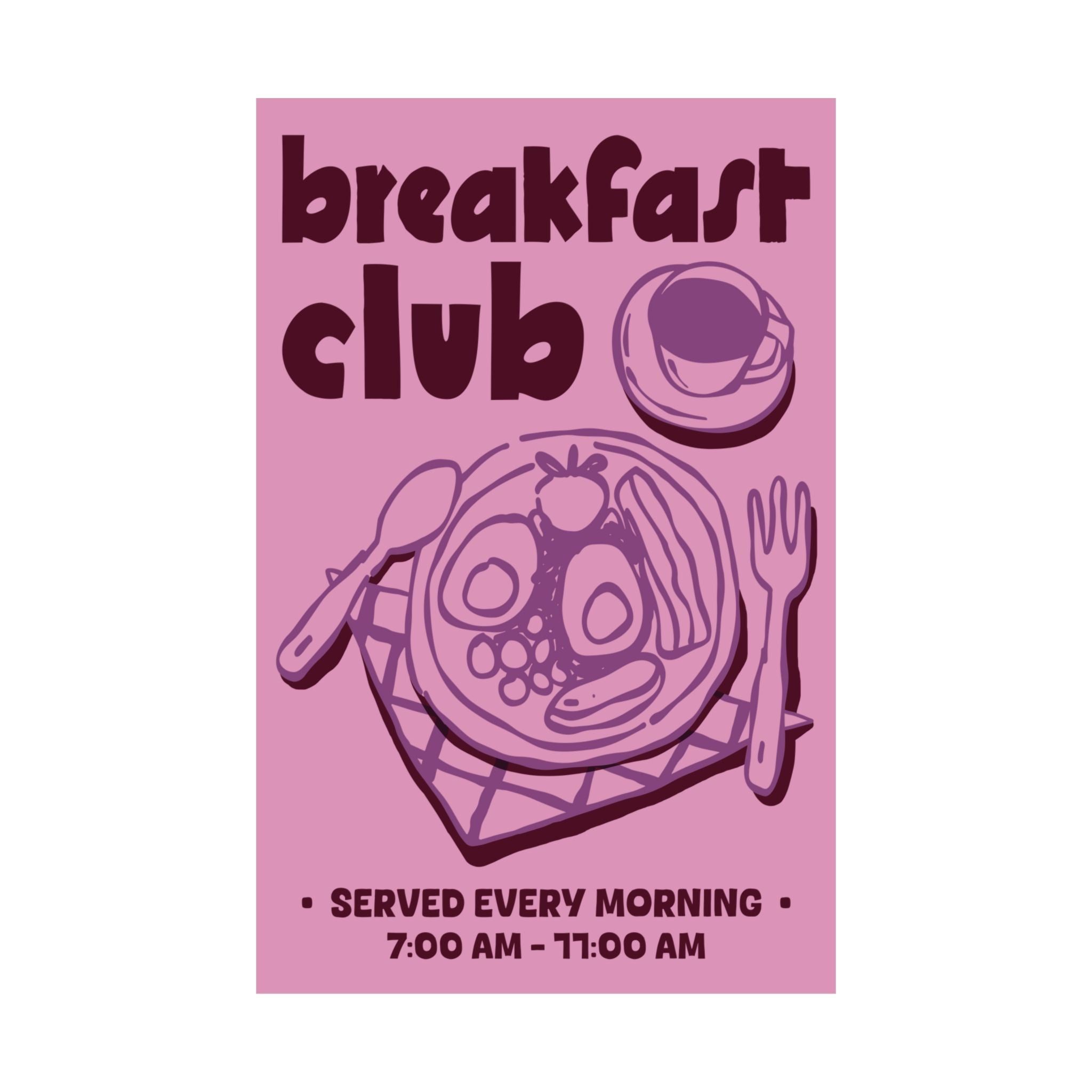 Doodle Breakfast Club Poster, Food & Coffee Lilac, Purple, Burgundy Wall Art Print