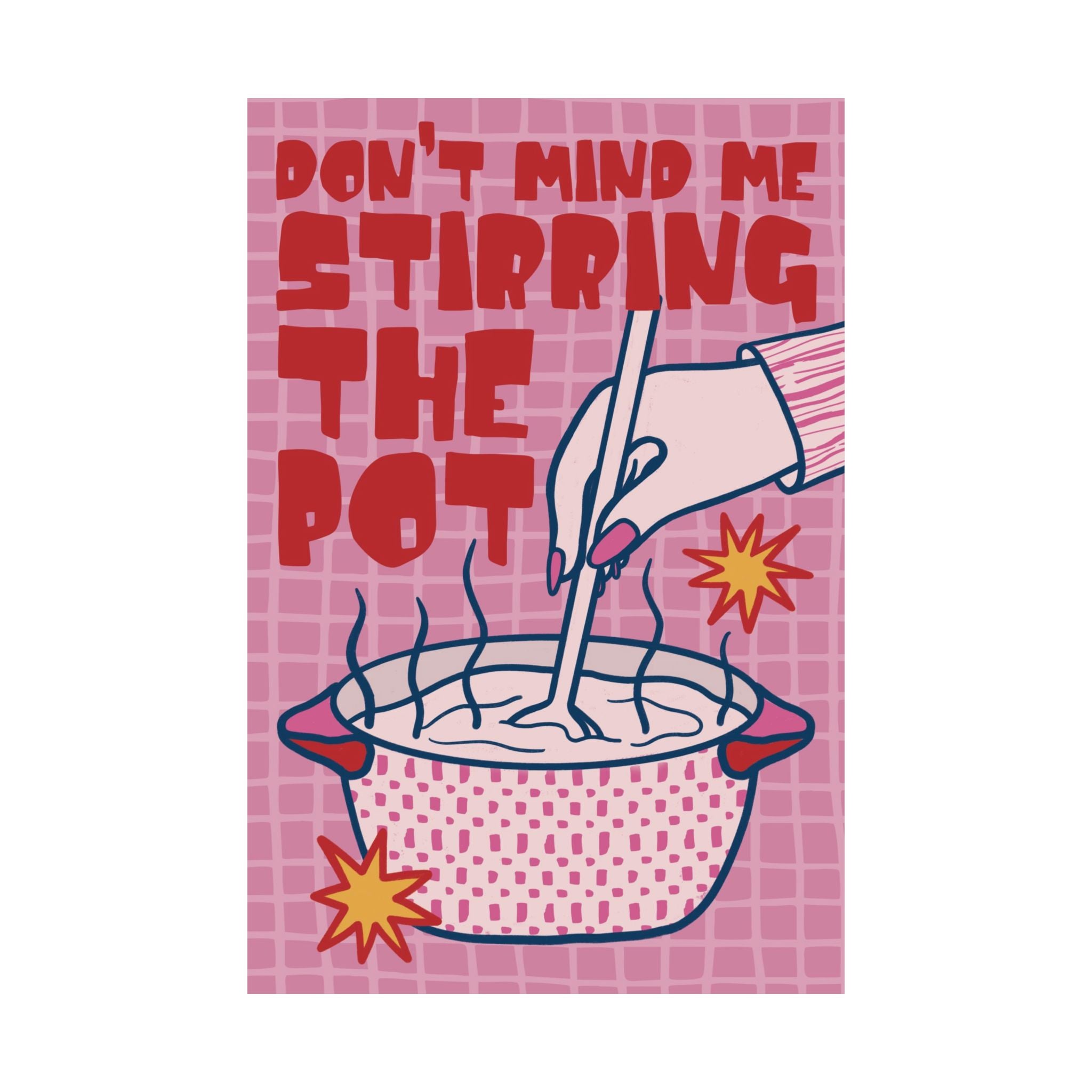 Eclectic Stirring The Pot Retro Illustration Poster, Drama + Tea Lover Print