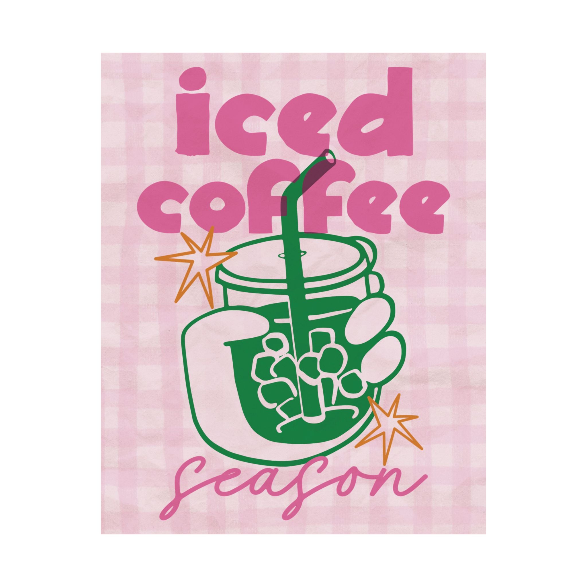Iced Coffee Season Poster, Eclectic Pink, Green Coffeebar Corner Print