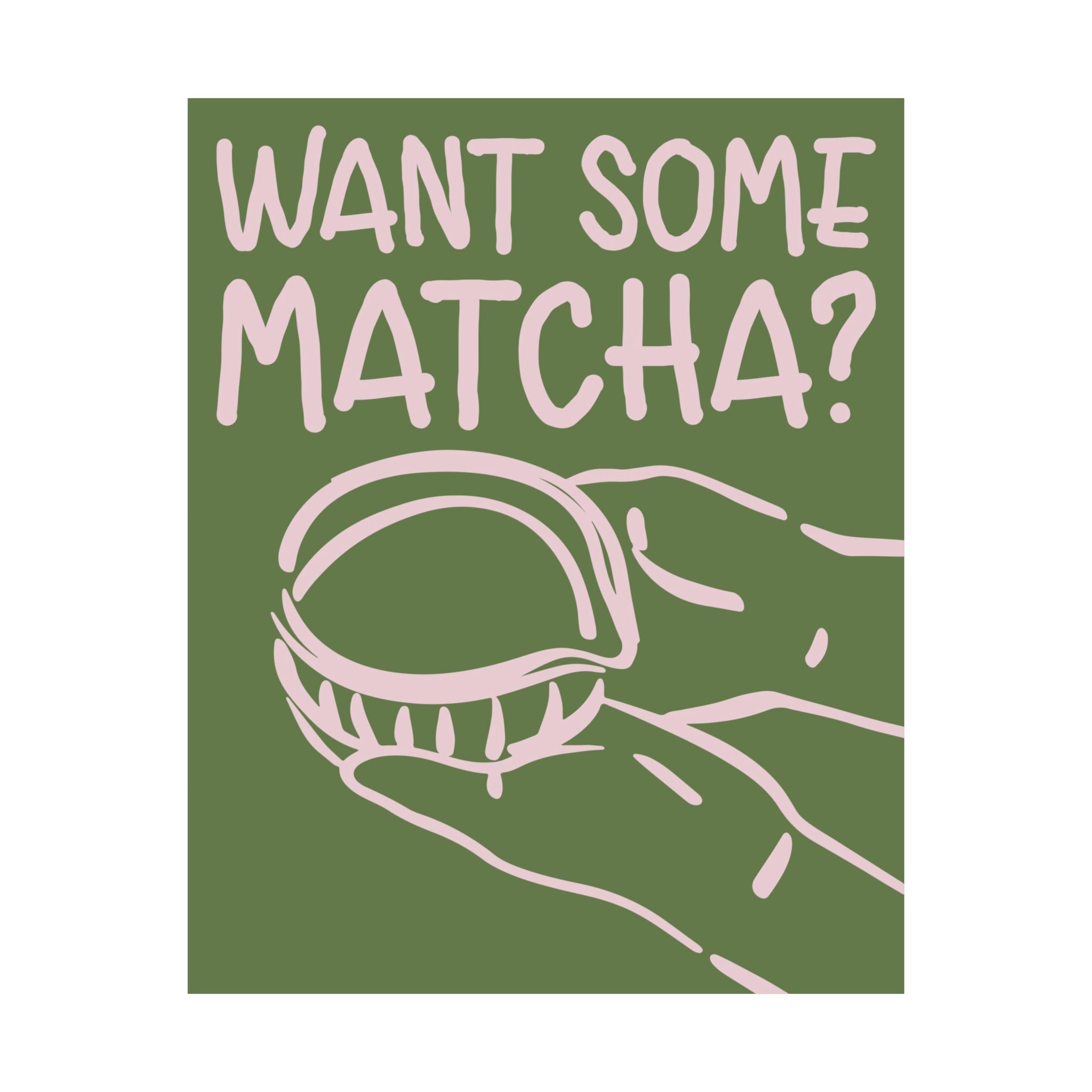 Funky Want Some Matcha Green Poster, Coffeebar Doodle Wall Art Print