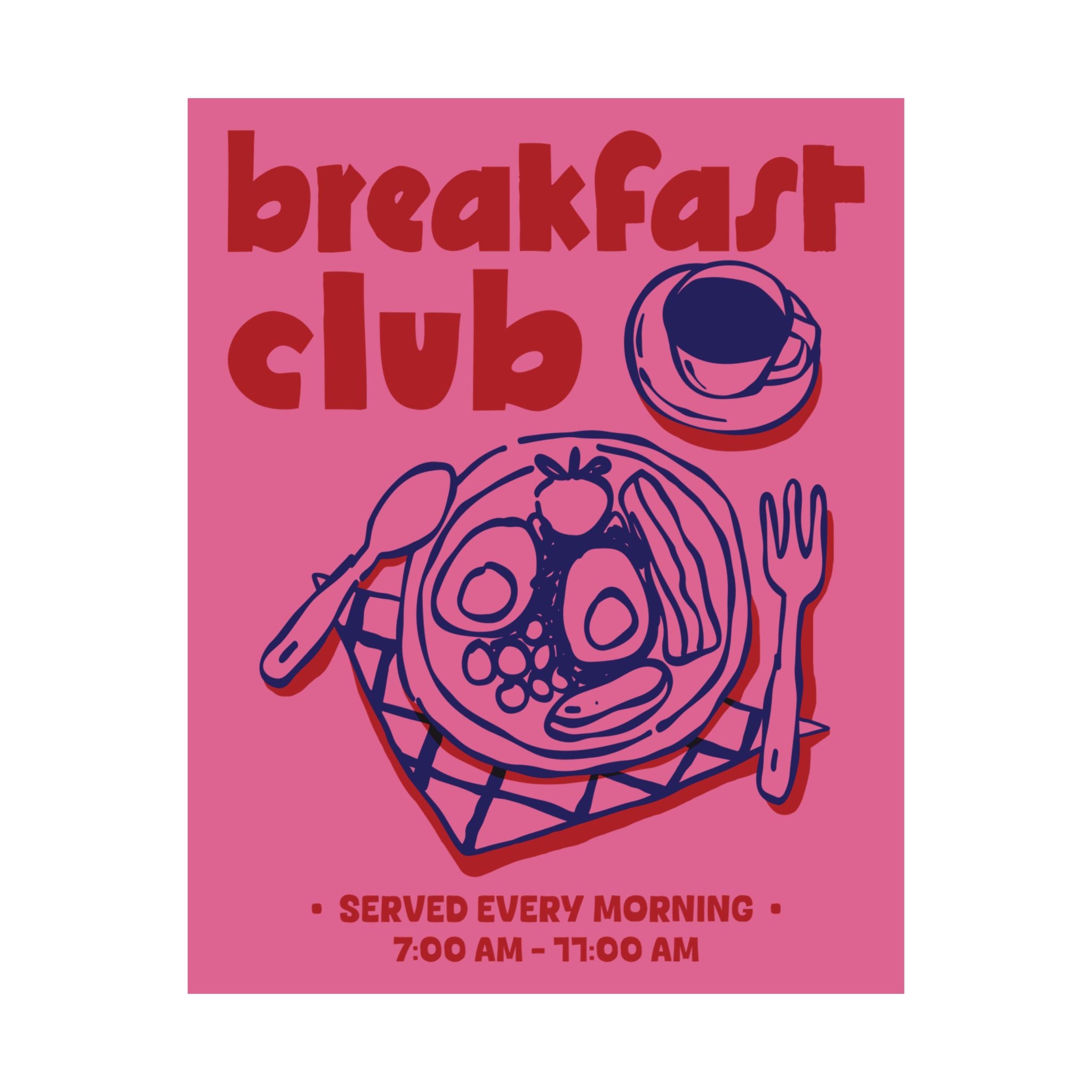 Doodle Breakfast Club Poster, Food & Coffee Pink, Red, Blue Wall Art Print