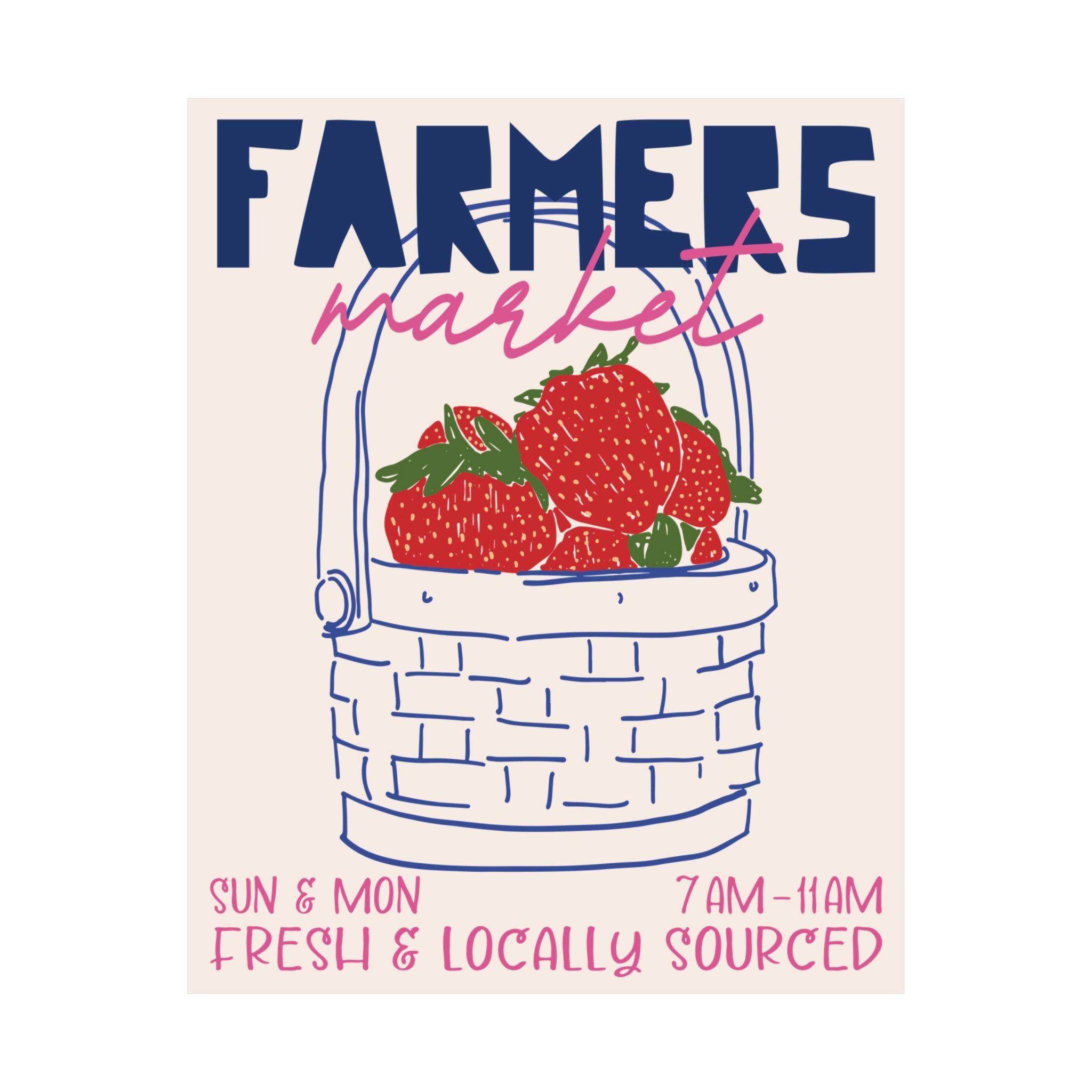 Farmers Market Fresh Strawberries Wall Art, Cottagecore Kitchen Summer Print