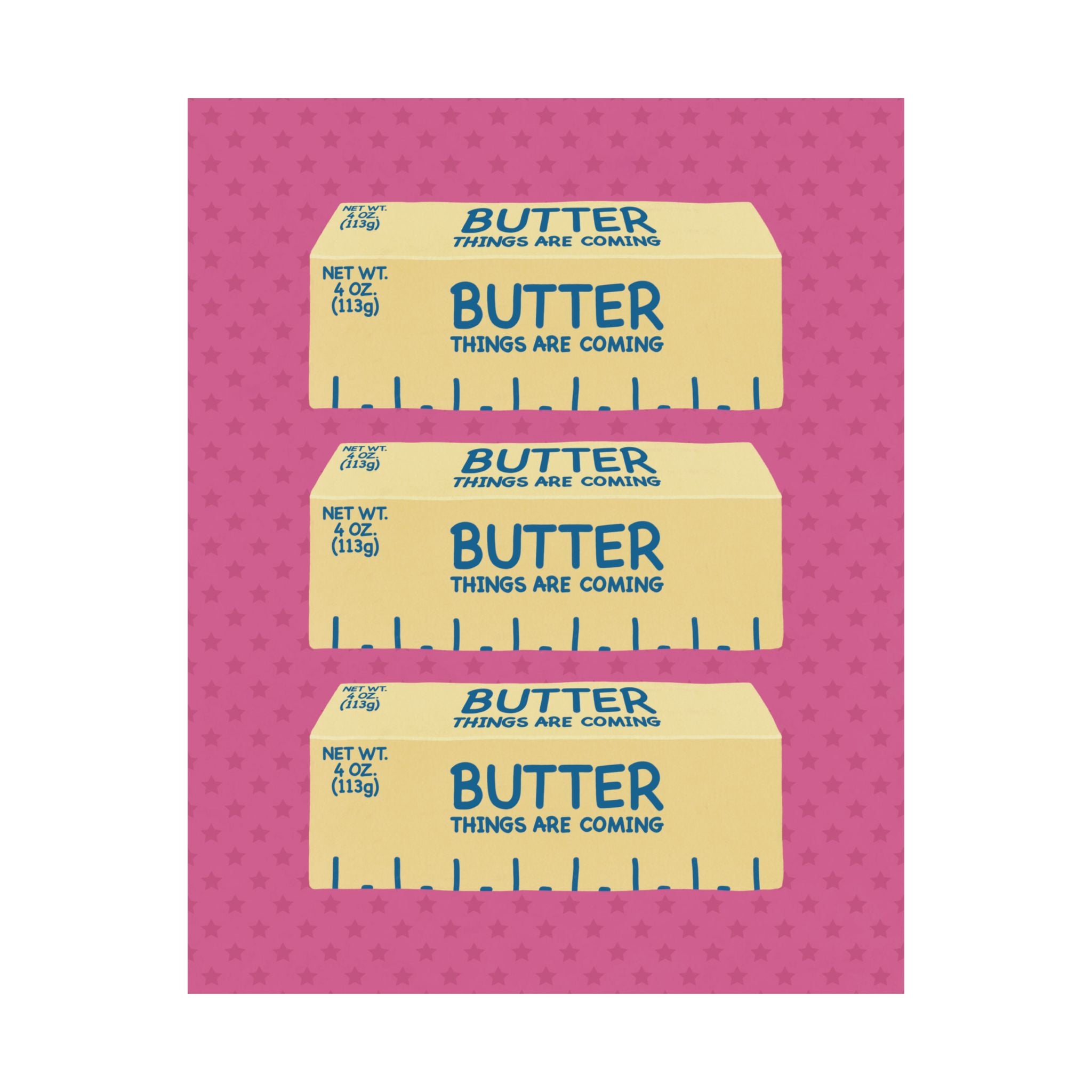 Butter Things Are Coming Illustration Poster, Pink Yellow Retro Eclectic Food Print