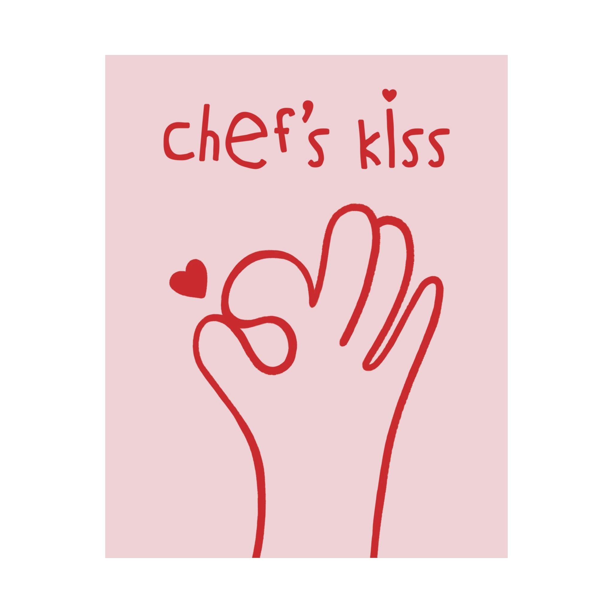 Chef's Kiss Doodle Kitchen Poster, Cooking Pink & Red Wall Art Print
