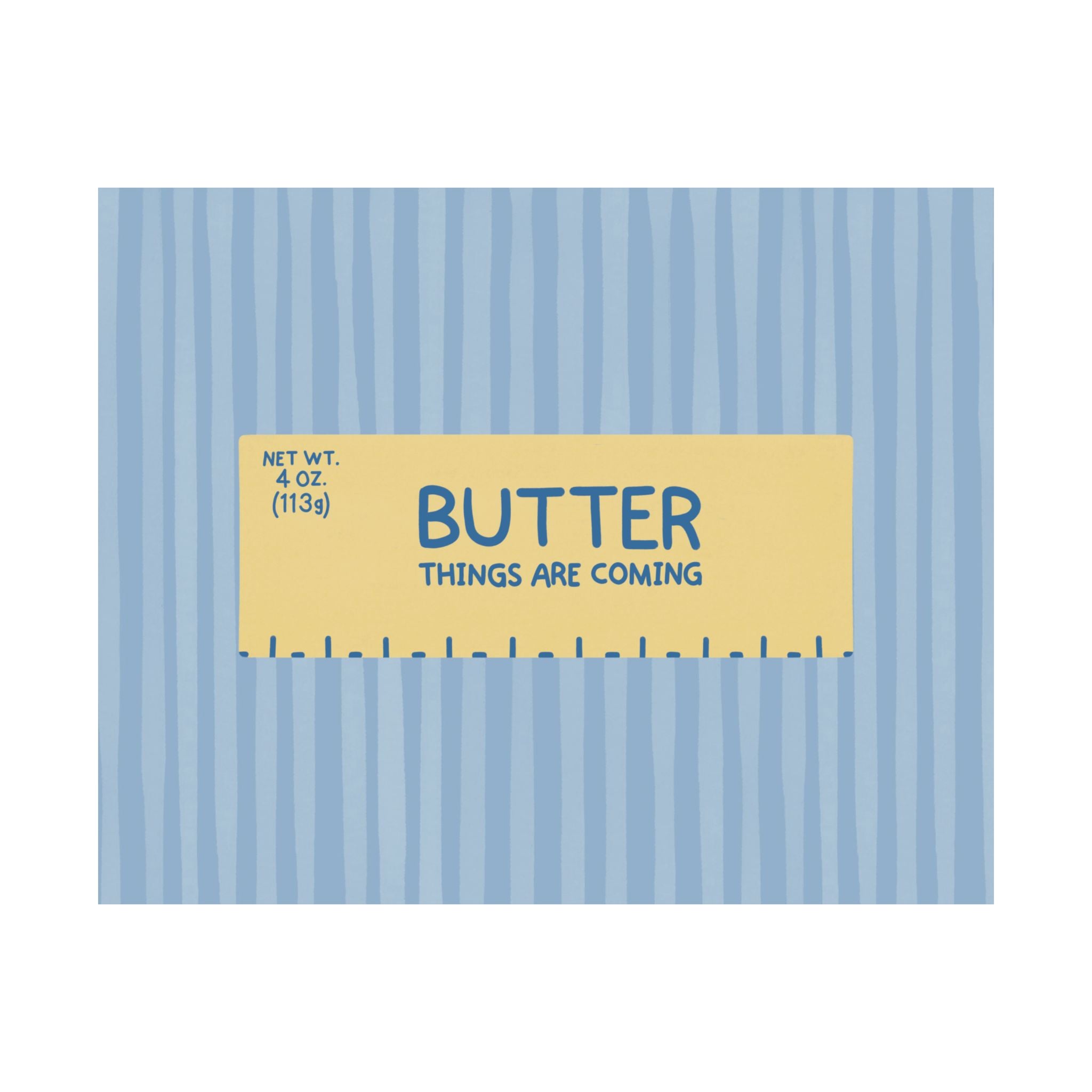 Butter Things Are Coming Illustration Poster, Landscape Blue Yellow Eclectic Food Print