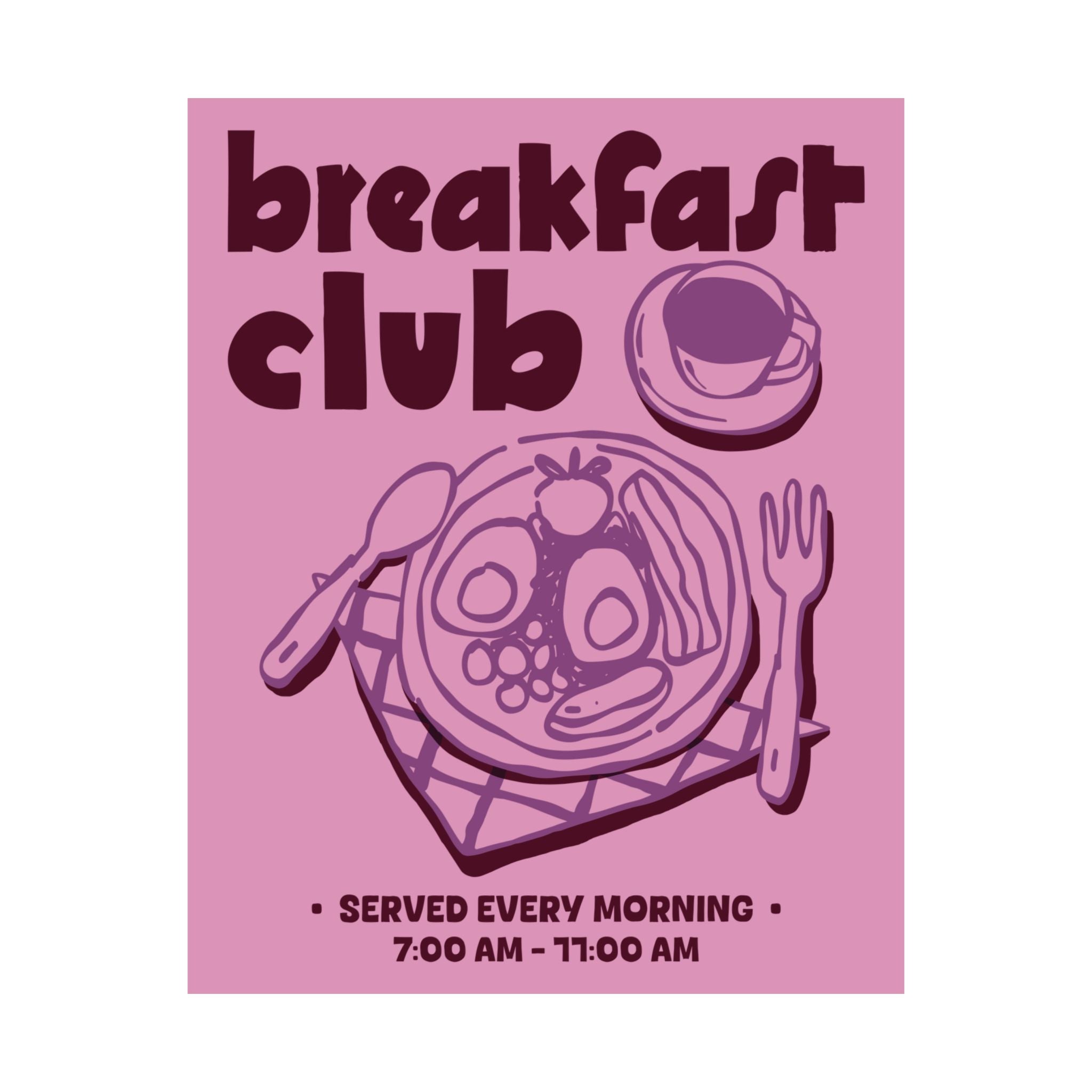 Doodle Breakfast Club Poster, Food & Coffee Lilac, Purple, Burgundy Wall Art Print