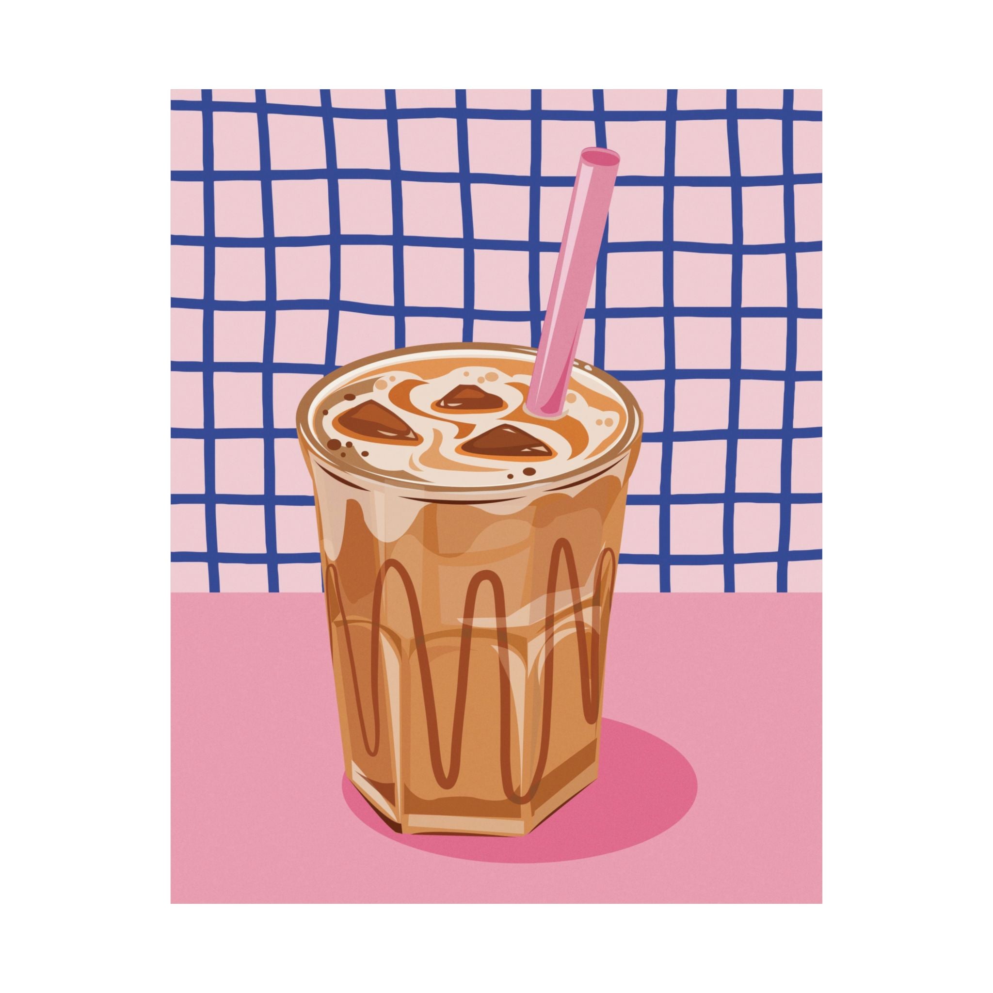 Eclectic Iced Latte, Coffee Poster, Retro Pink & Blue Coffee Wall Poster