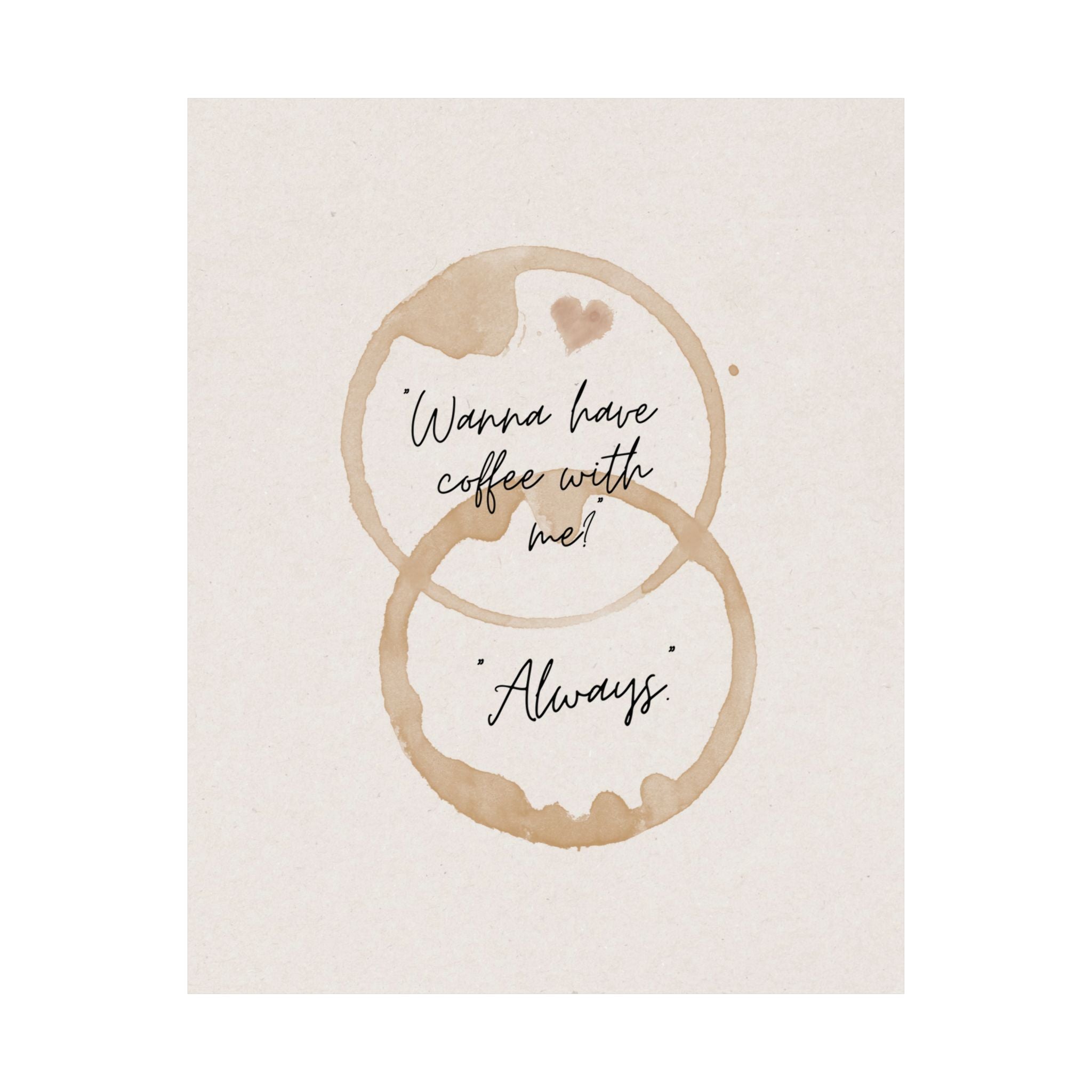 "Wanna Have Coffee With Me? Always" Mug Stains Poster, Coffeebar Corner Wall Art