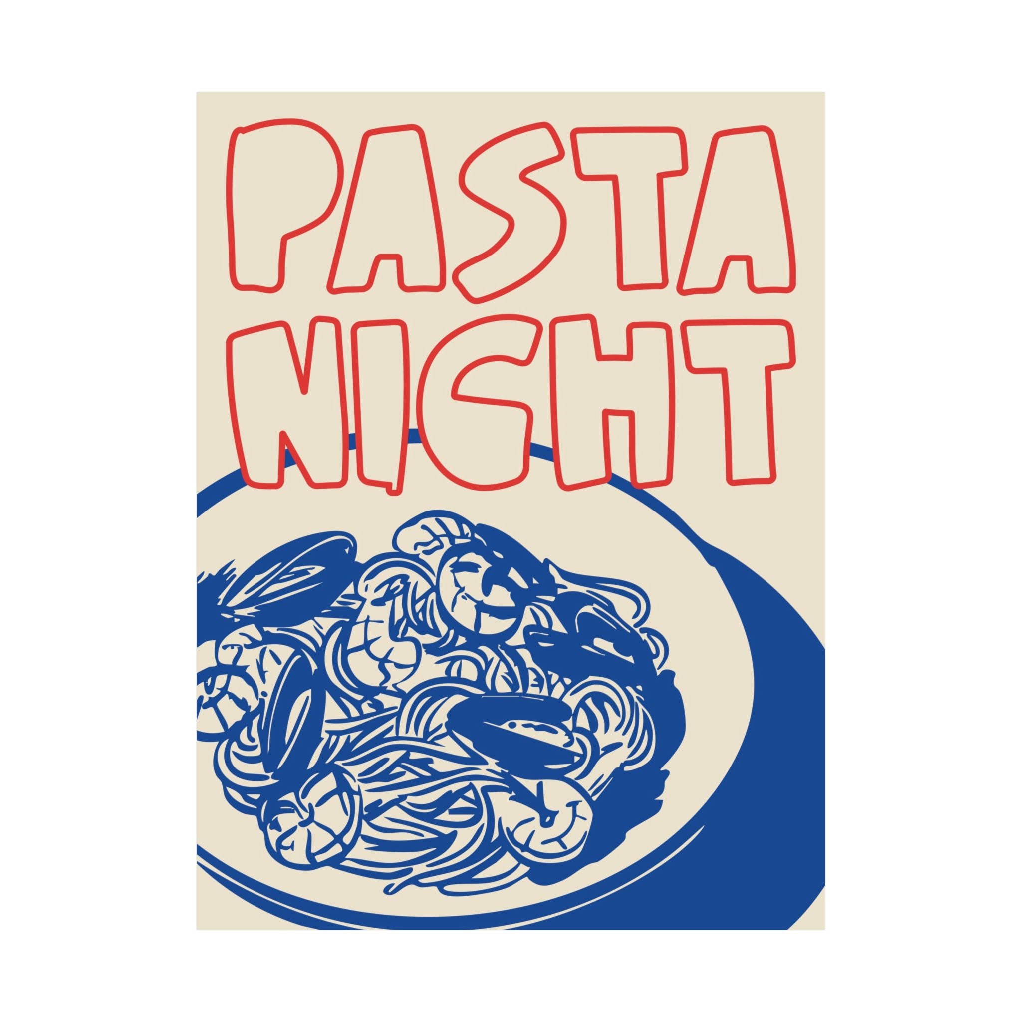 Pasta Night Silhouette Font Outline Poster, Girl Dinner, Italian Food Wall Art Print