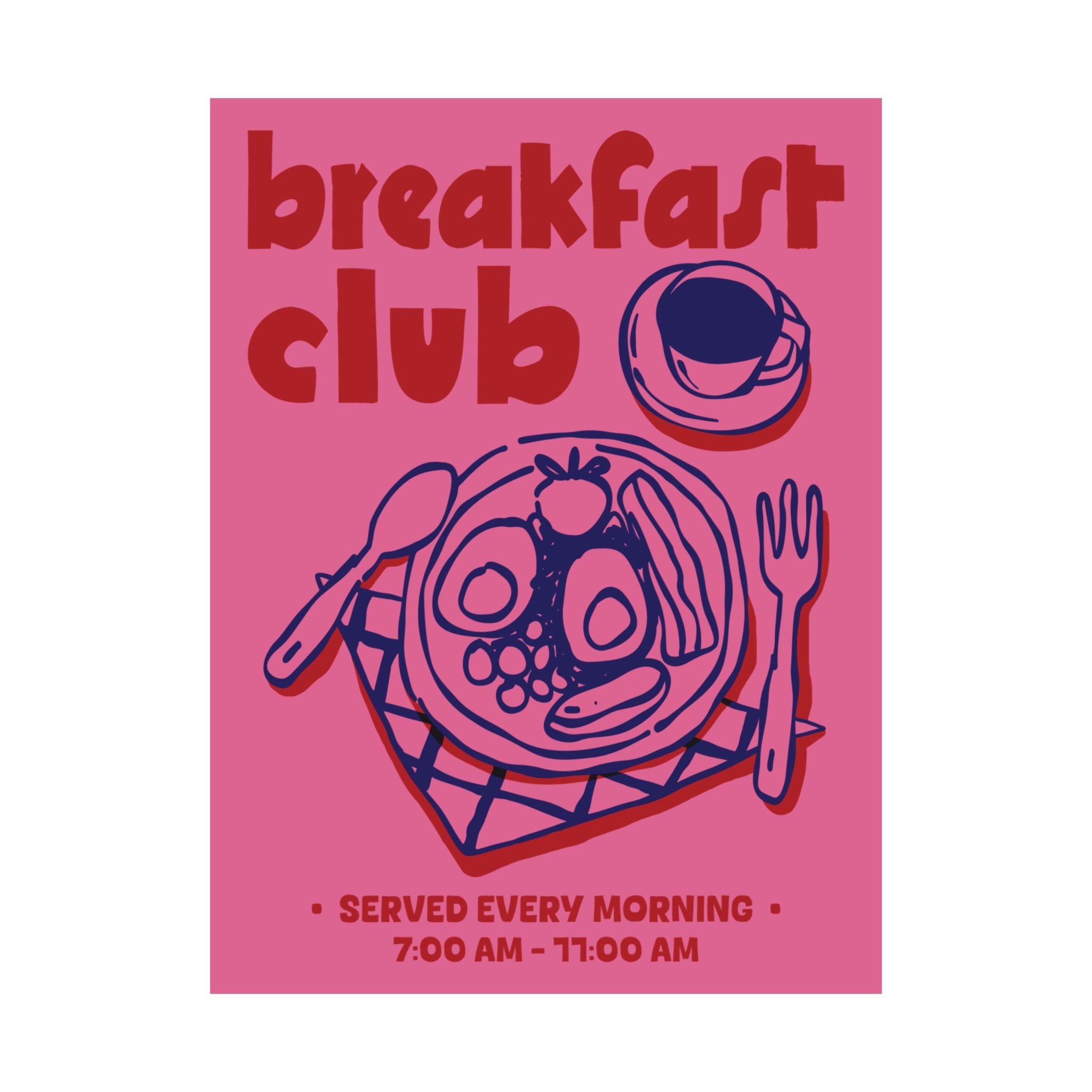 Doodle Breakfast Club Poster, Food & Coffee Pink, Red, Blue Wall Art Print