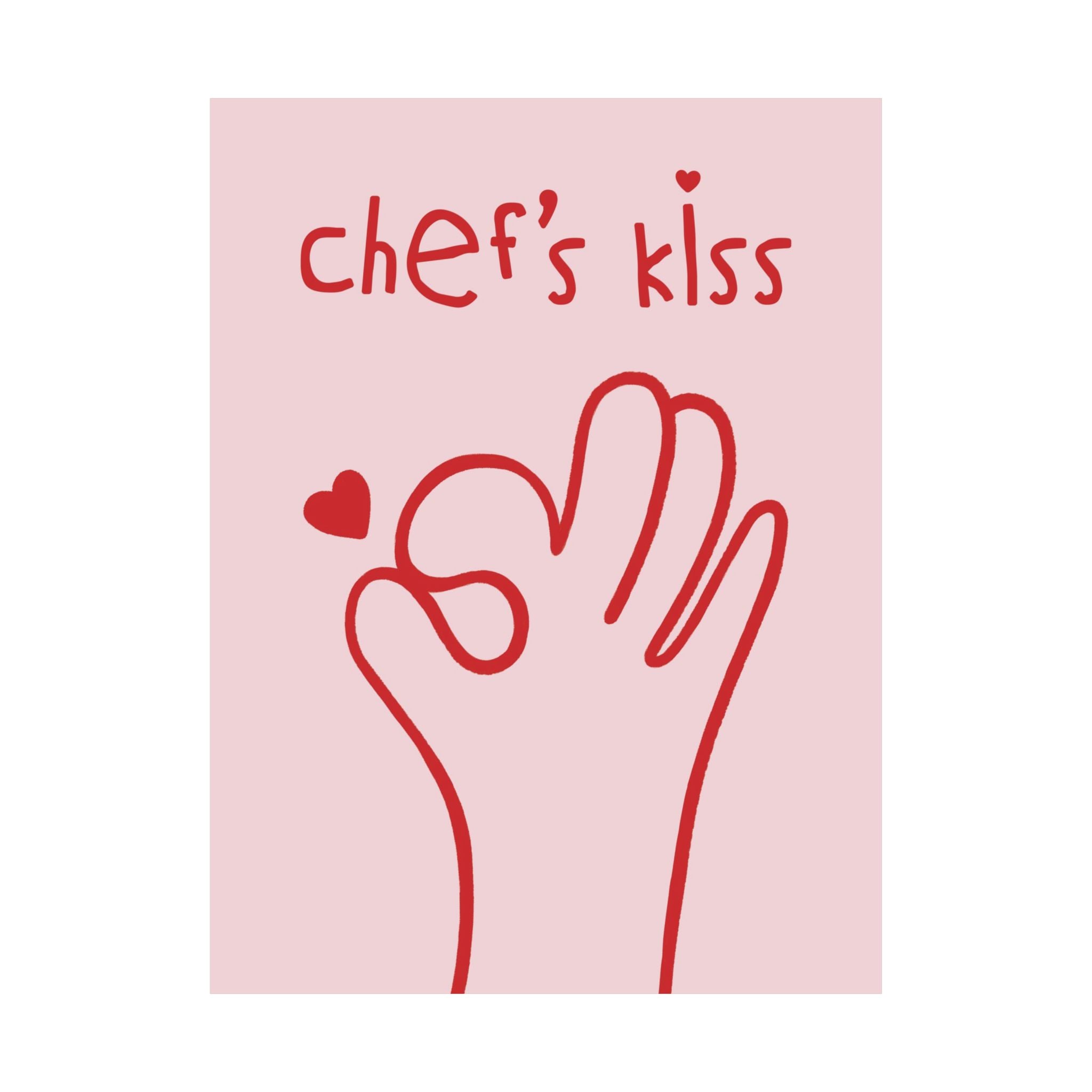 Chef's Kiss Doodle Kitchen Poster, Cooking Pink & Red Wall Art Print