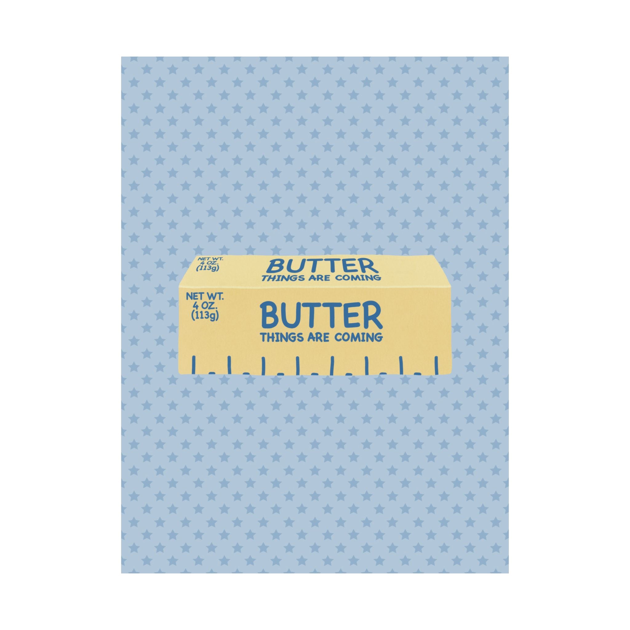 Butter Things Are Coming Illustration Poster, Blue Yellow Retro Eclectic Food Print