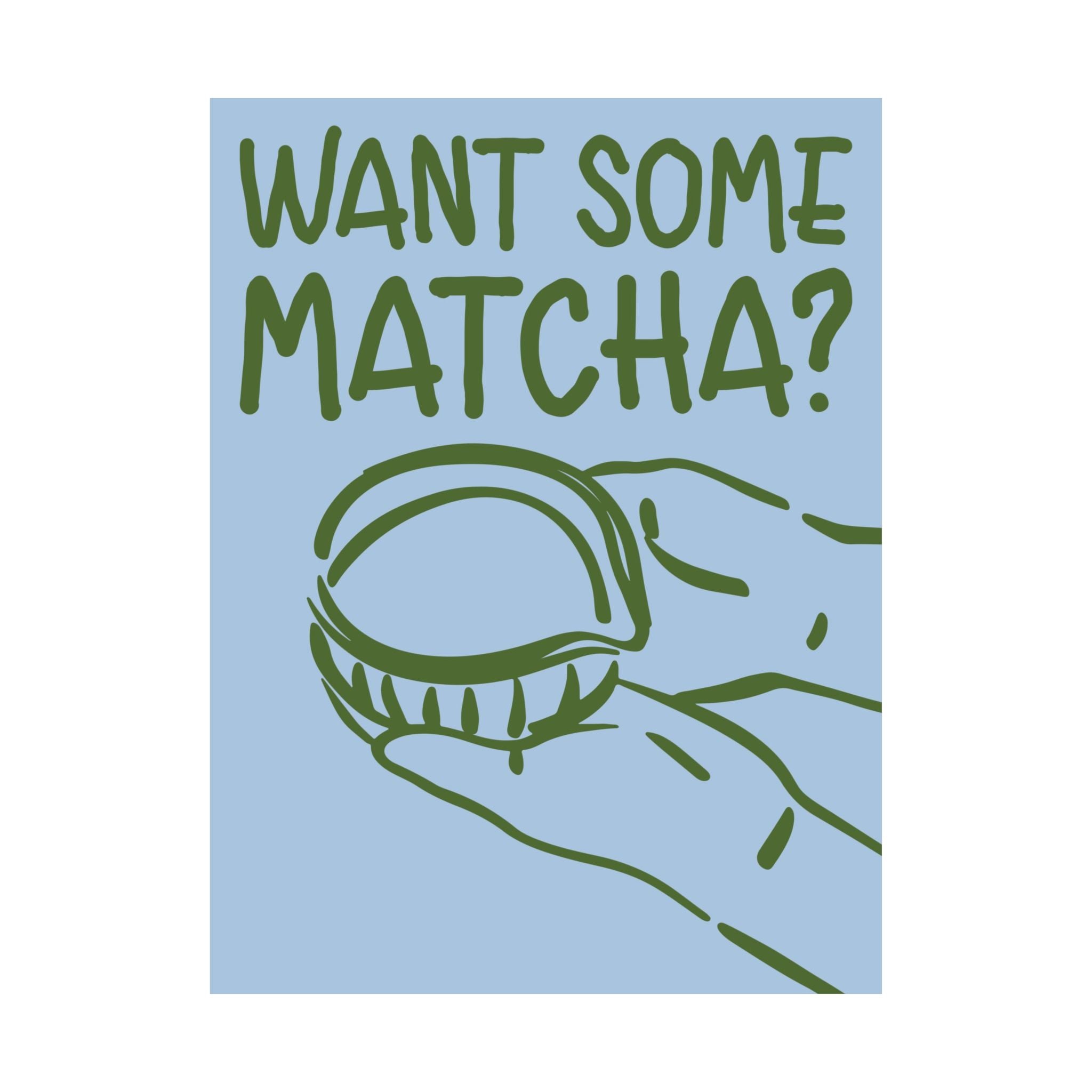 Funky Want Some Matcha Blue Green Poster, Coffeebar Doodle Print