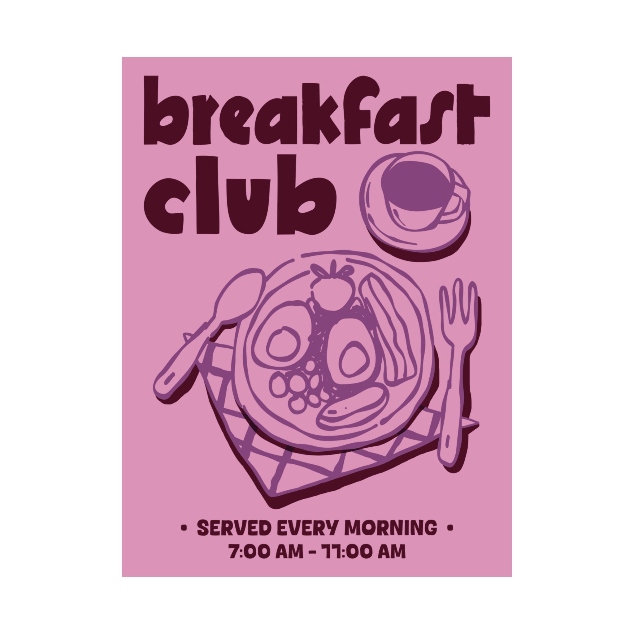 Doodle Breakfast Club Poster, Food & Coffee Lilac, Purple, Burgundy Wall Art Print