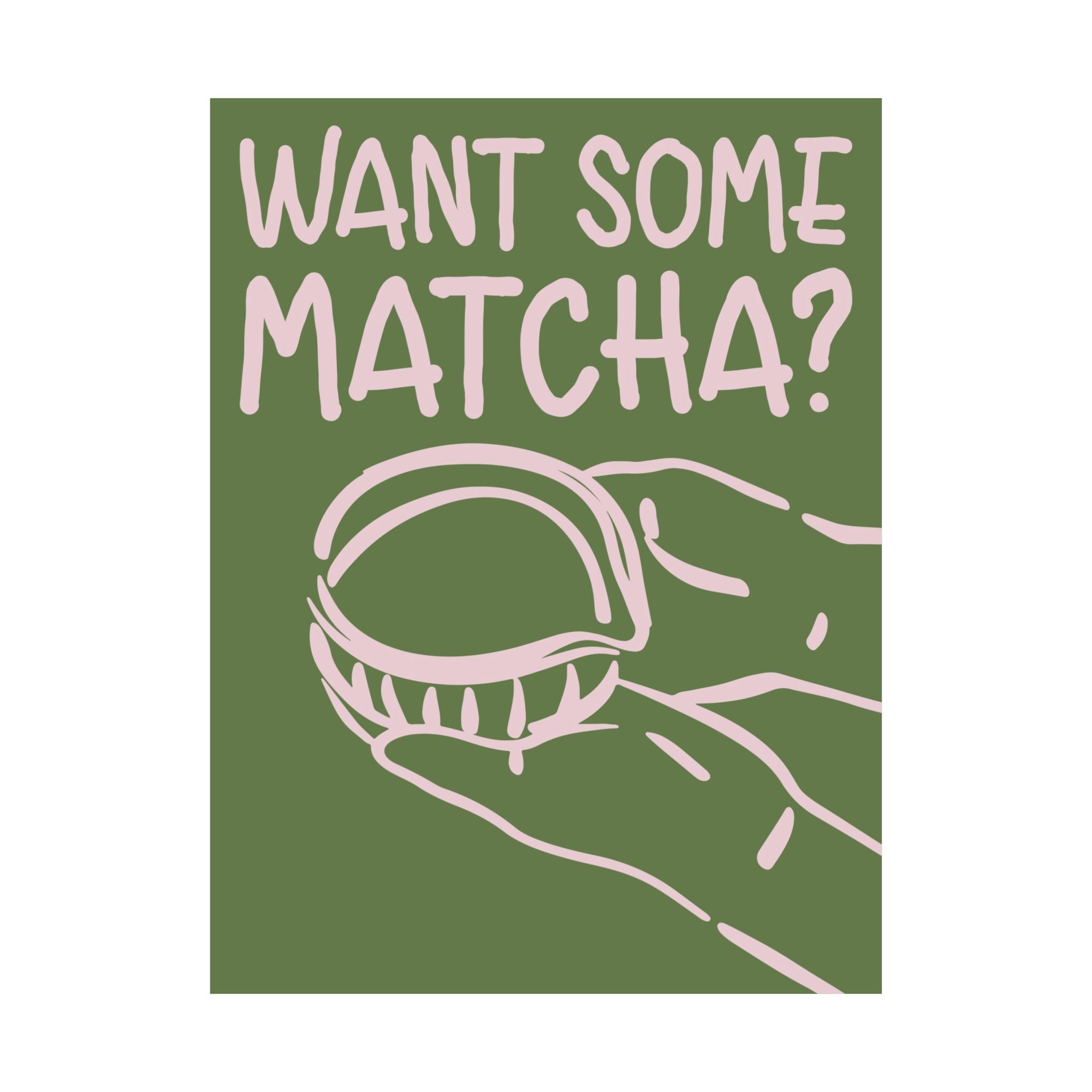 Funky Want Some Matcha Green Poster, Coffeebar Doodle Wall Art Print