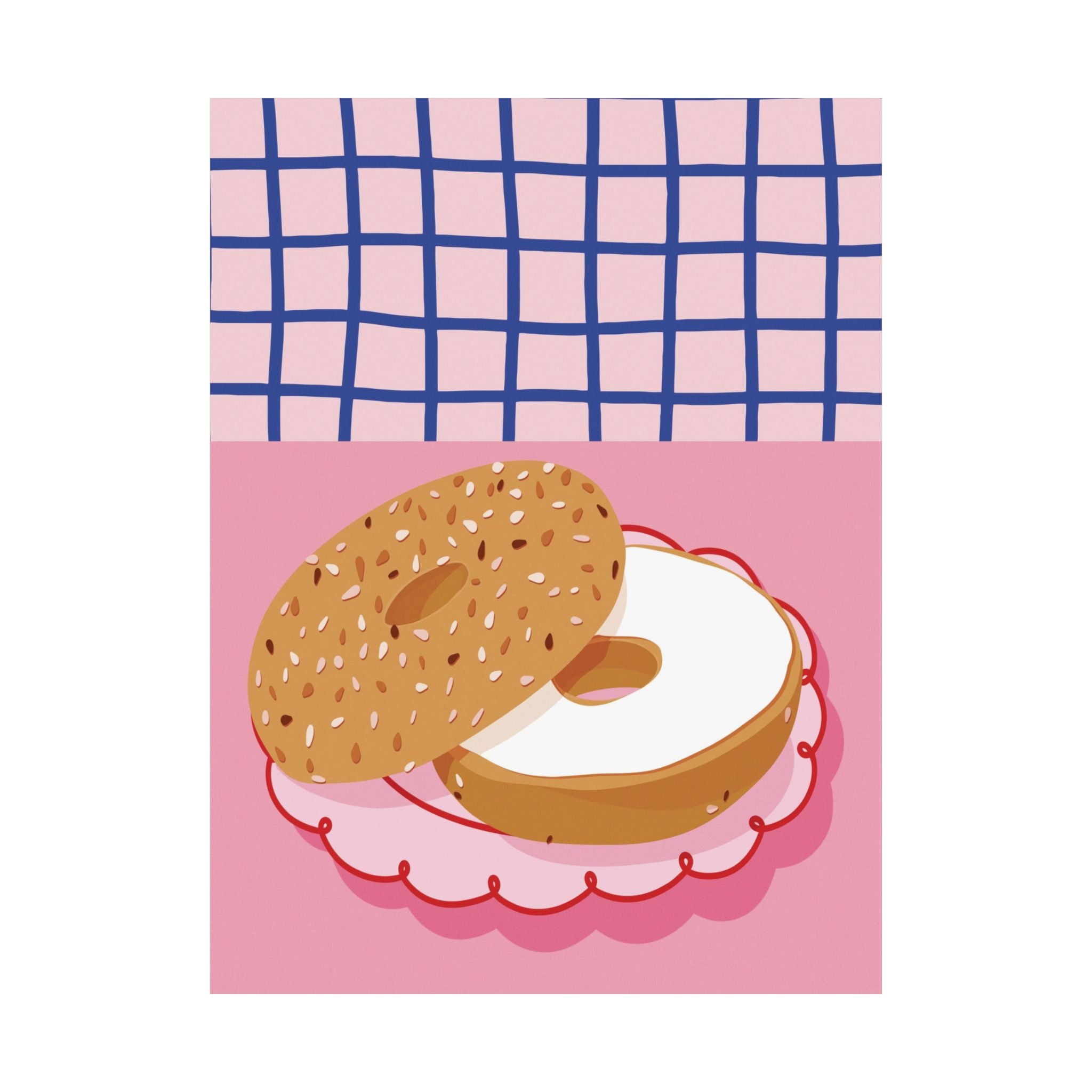 Eclectic Bagel Cream Cheese Poster, Retro Pink & Blue Breakfast Wall Poster